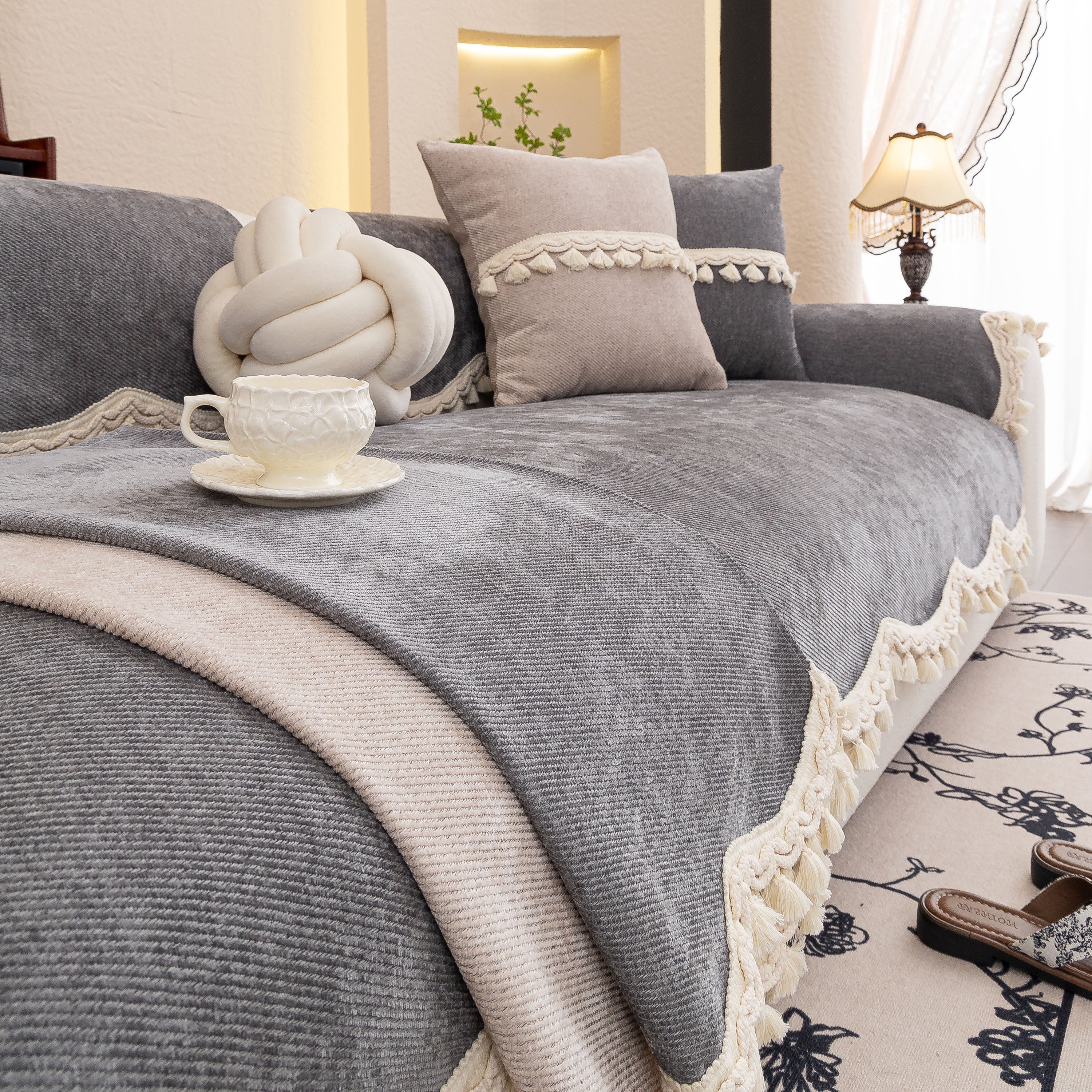 Chenille Sofa Cover Towel – Non-Slip, Washable Pets Couch Protector with Tassels - Image 48
