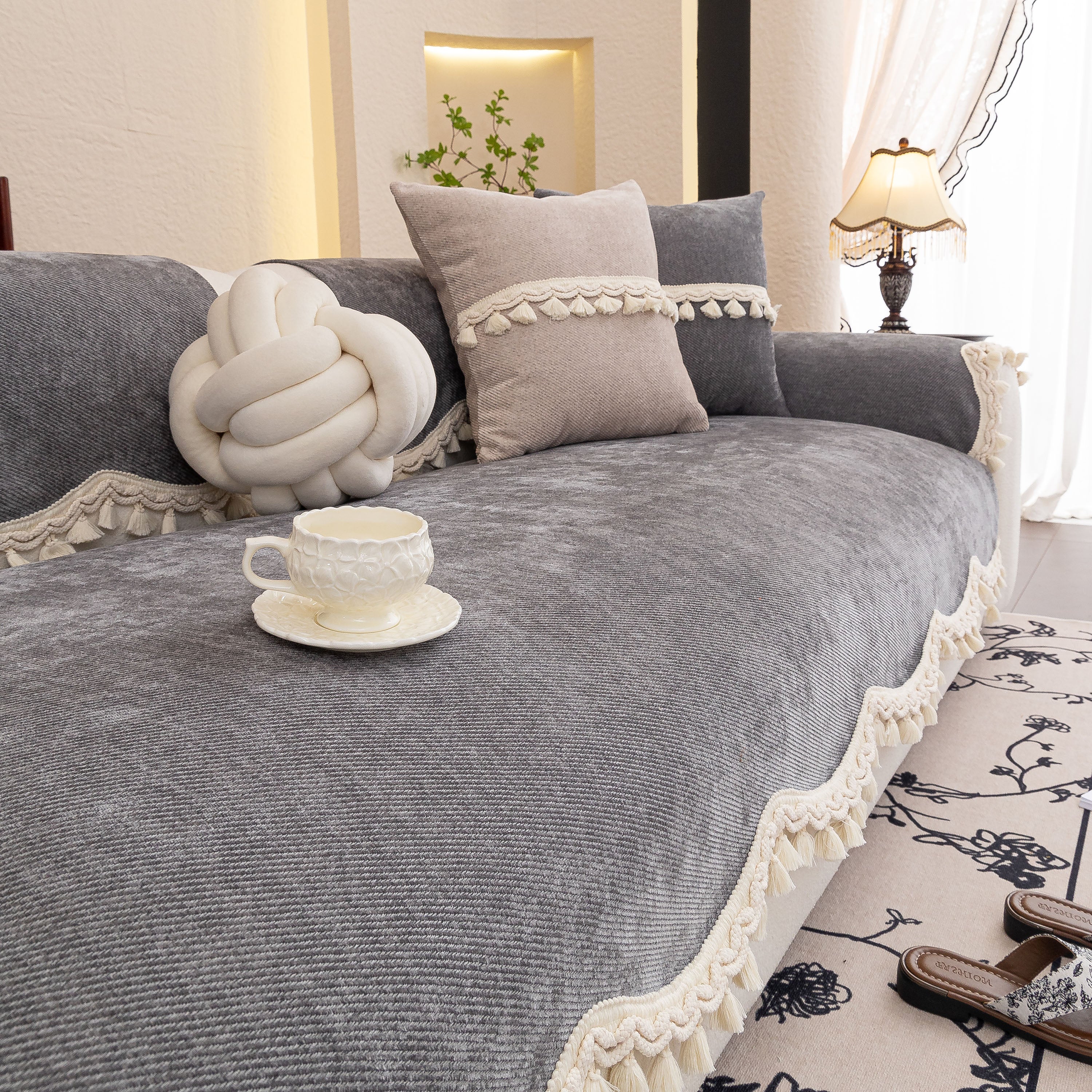 Chenille Sofa Cover Towel – Non-Slip, Washable Pets Couch Protector with Tassels - Image 53