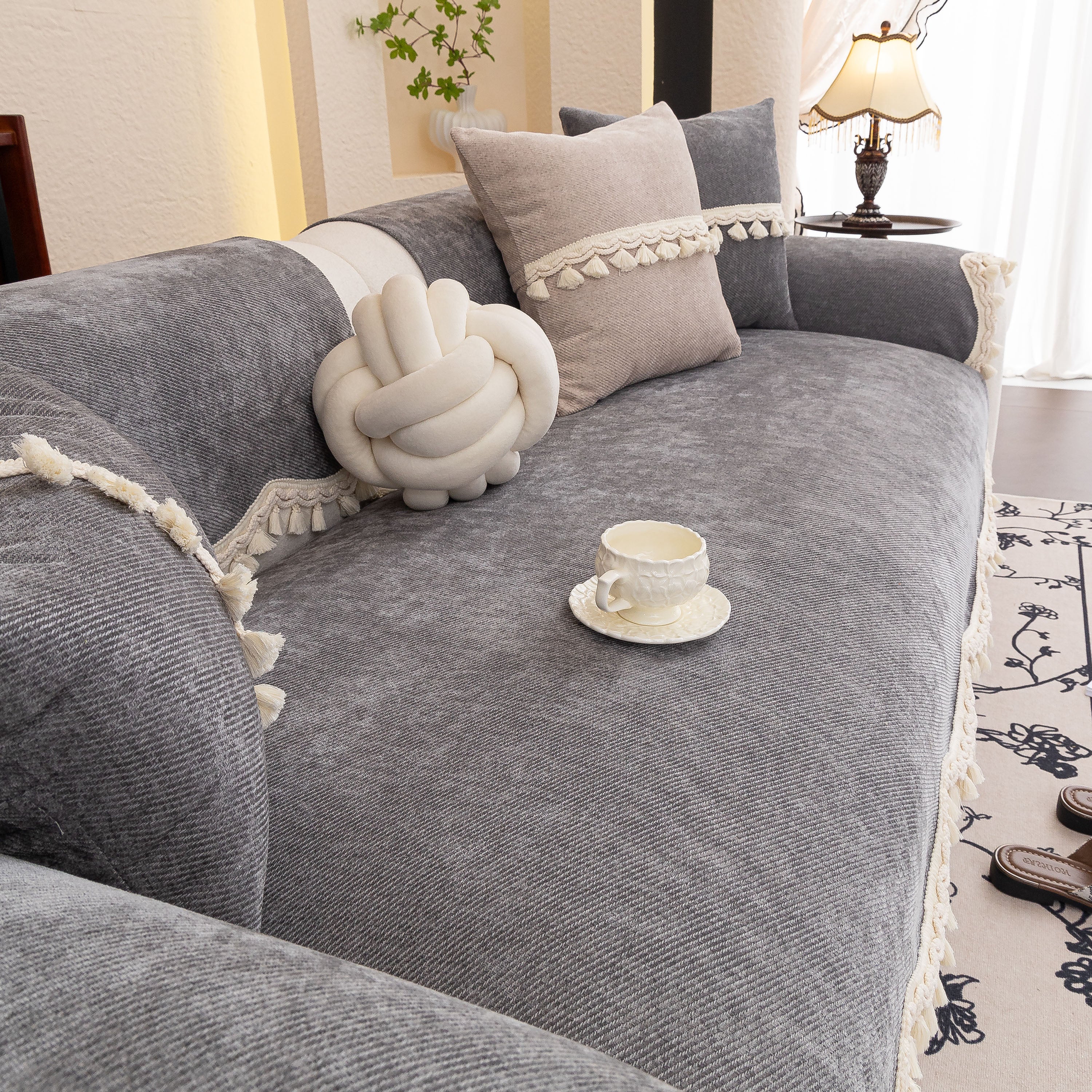 Chenille Sofa Cover Towel – Non-Slip, Washable Pets Couch Protector with Tassels - Image 54