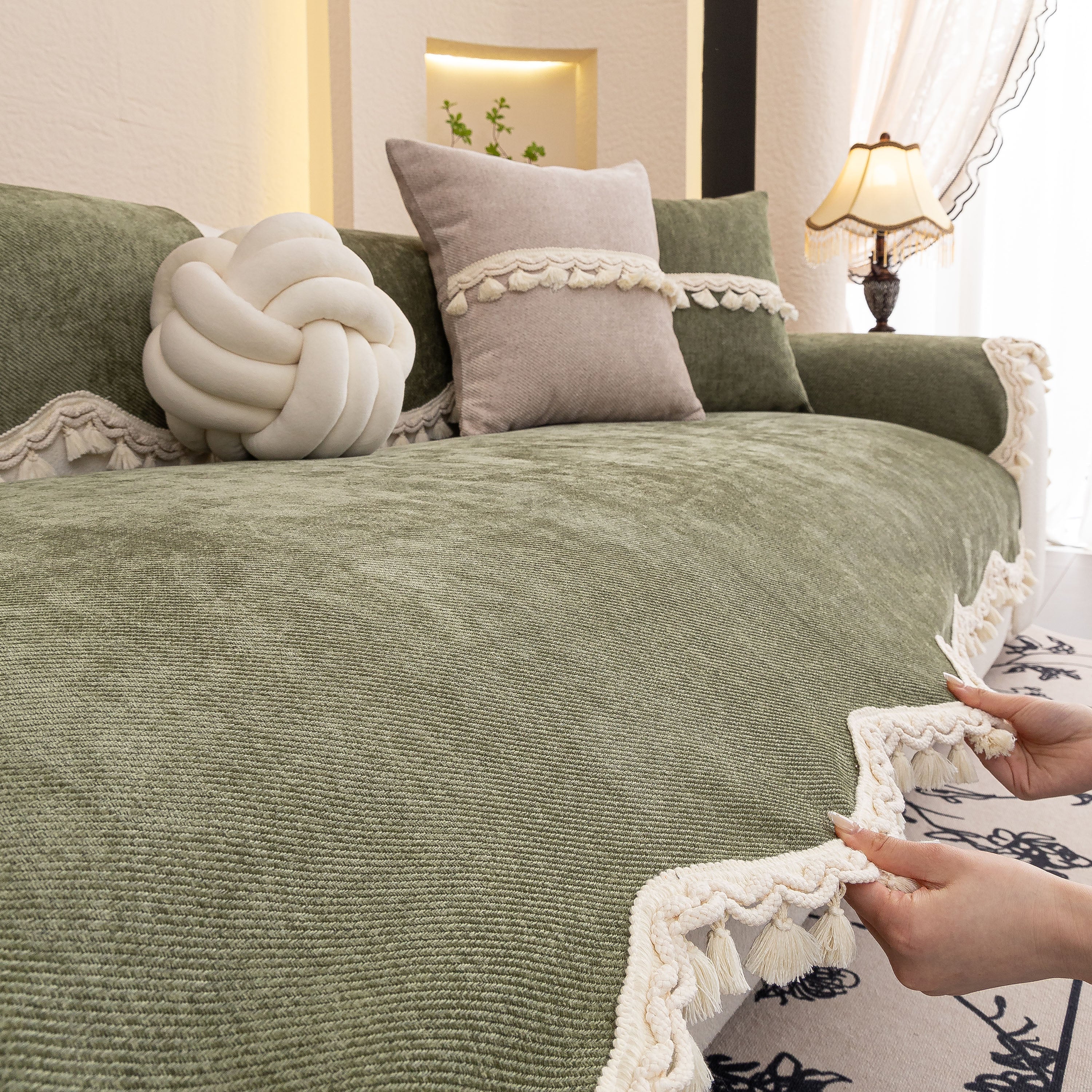 Chenille Sofa Cover Towel – Non-Slip, Washable Pets Couch Protector with Tassels - Image 7