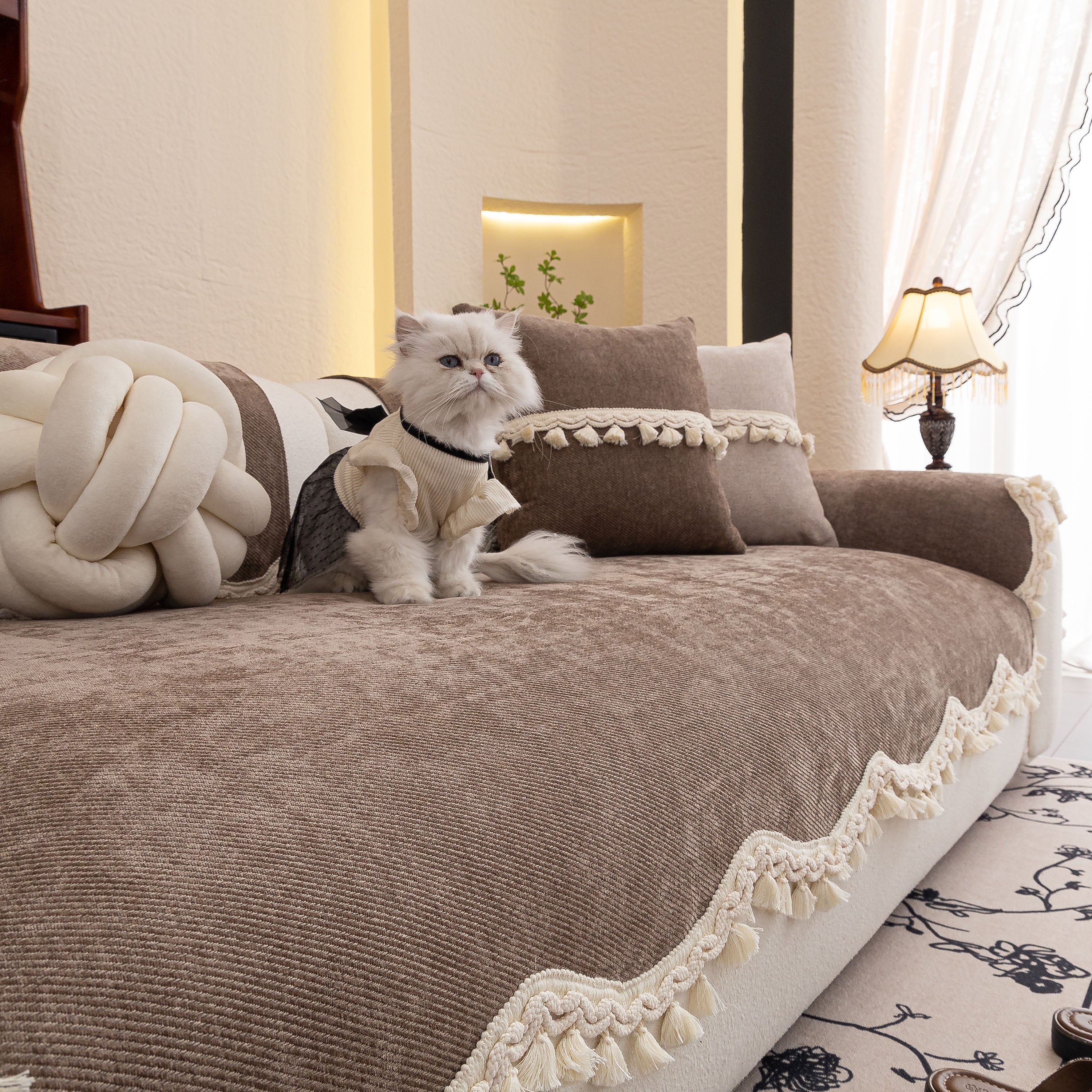 Chenille Sofa Cover Towel – Non-Slip, Washable Pets Couch Protector with Tassels - Image 70