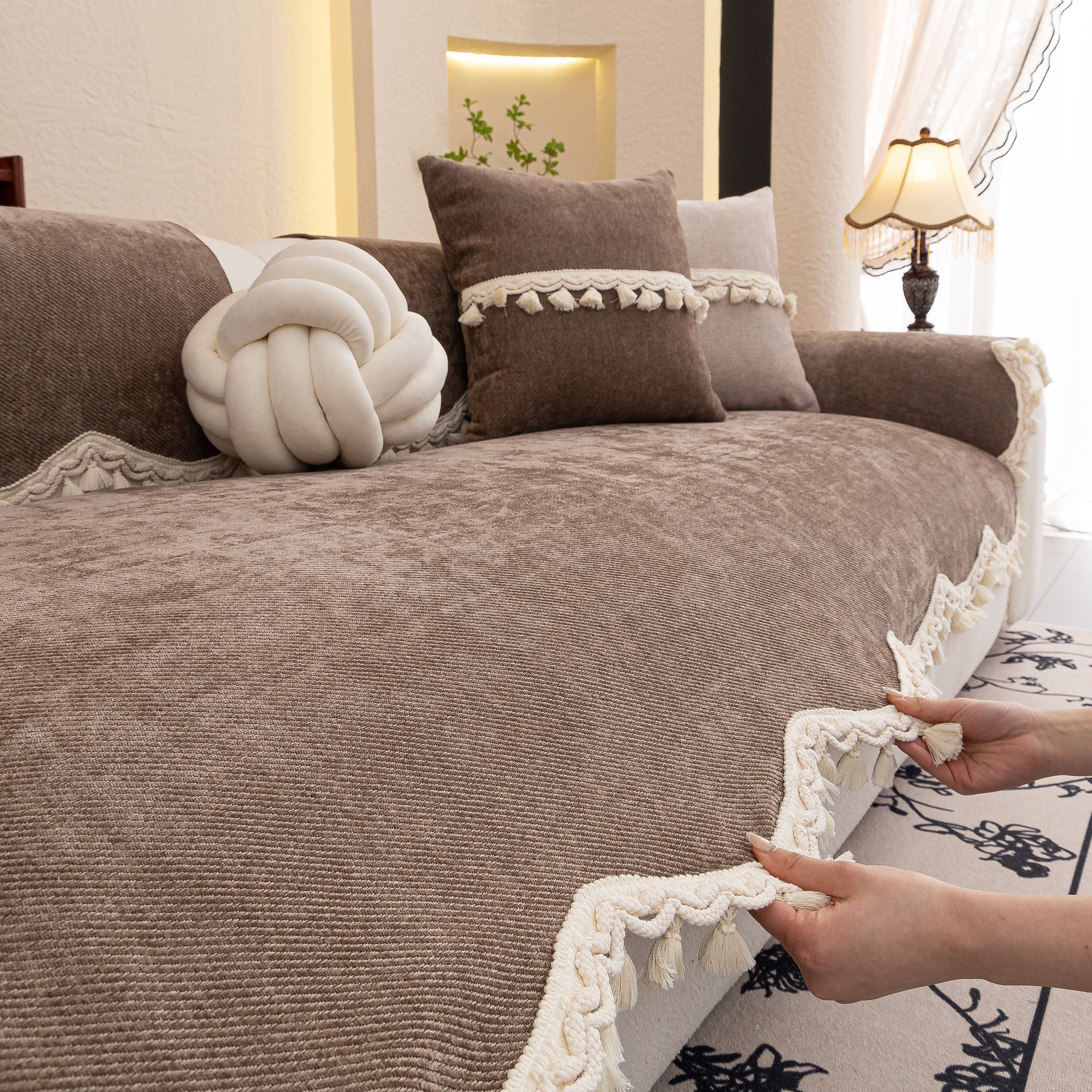 Chenille Sofa Cover Towel – Non-Slip, Washable Pets Couch Protector with Tassels - Image 71