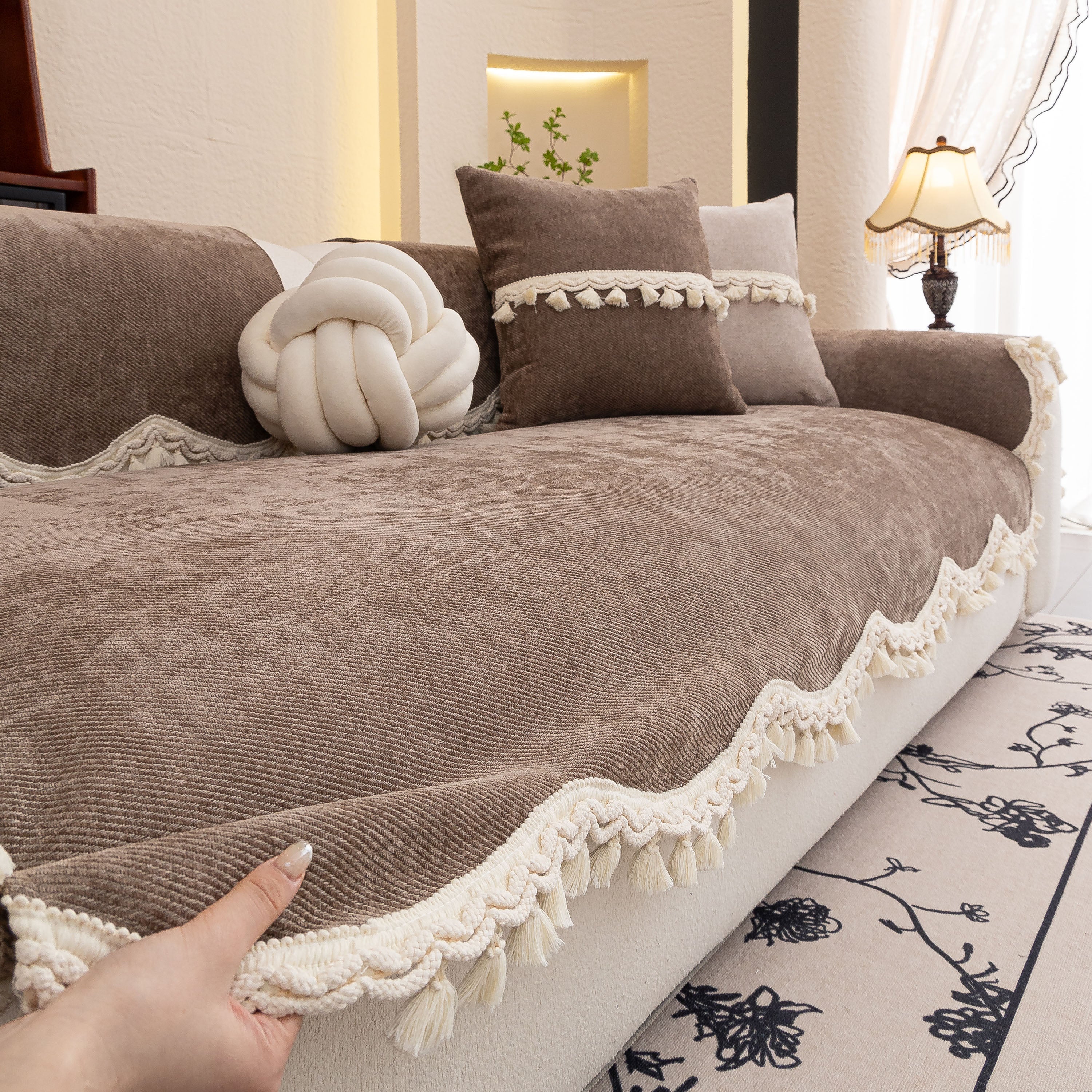 Chenille Sofa Cover Towel – Non-Slip, Washable Pets Couch Protector with Tassels - Image 72