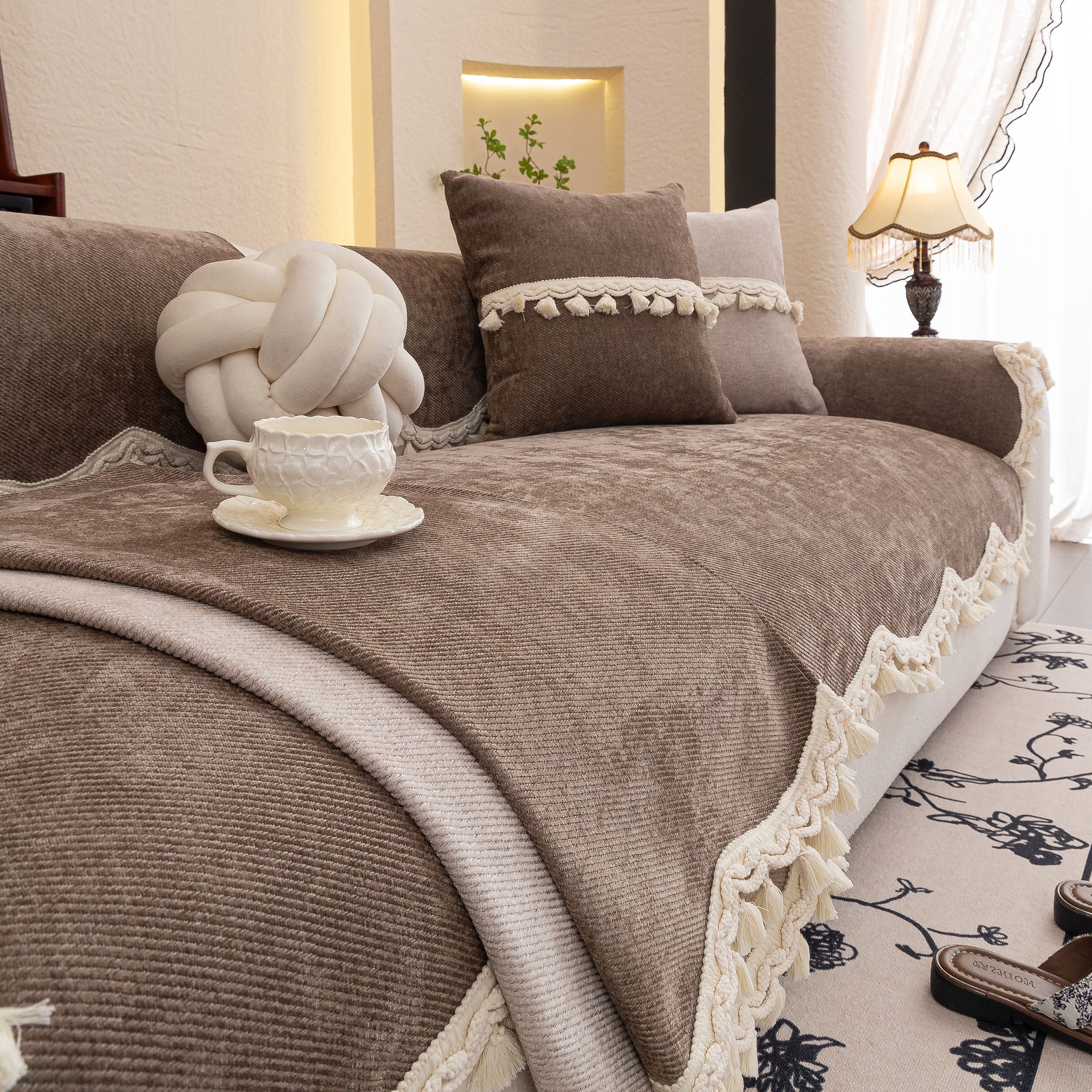 Chenille Sofa Cover Towel – Non-Slip, Washable Pets Couch Protector with Tassels - Image 73