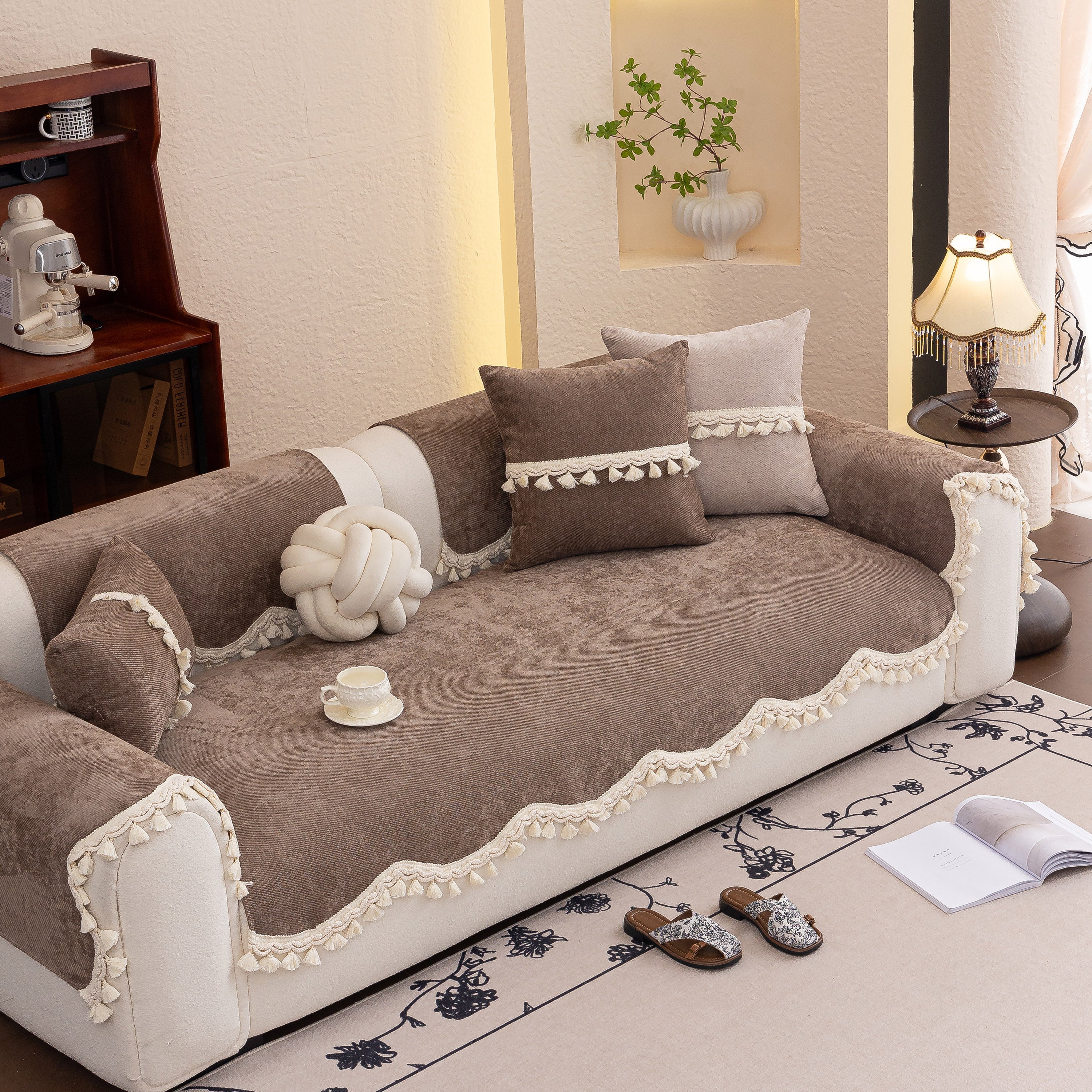 Chenille Sofa Cover Towel – Non-Slip, Washable Pets Couch Protector with Tassels - Image 81
