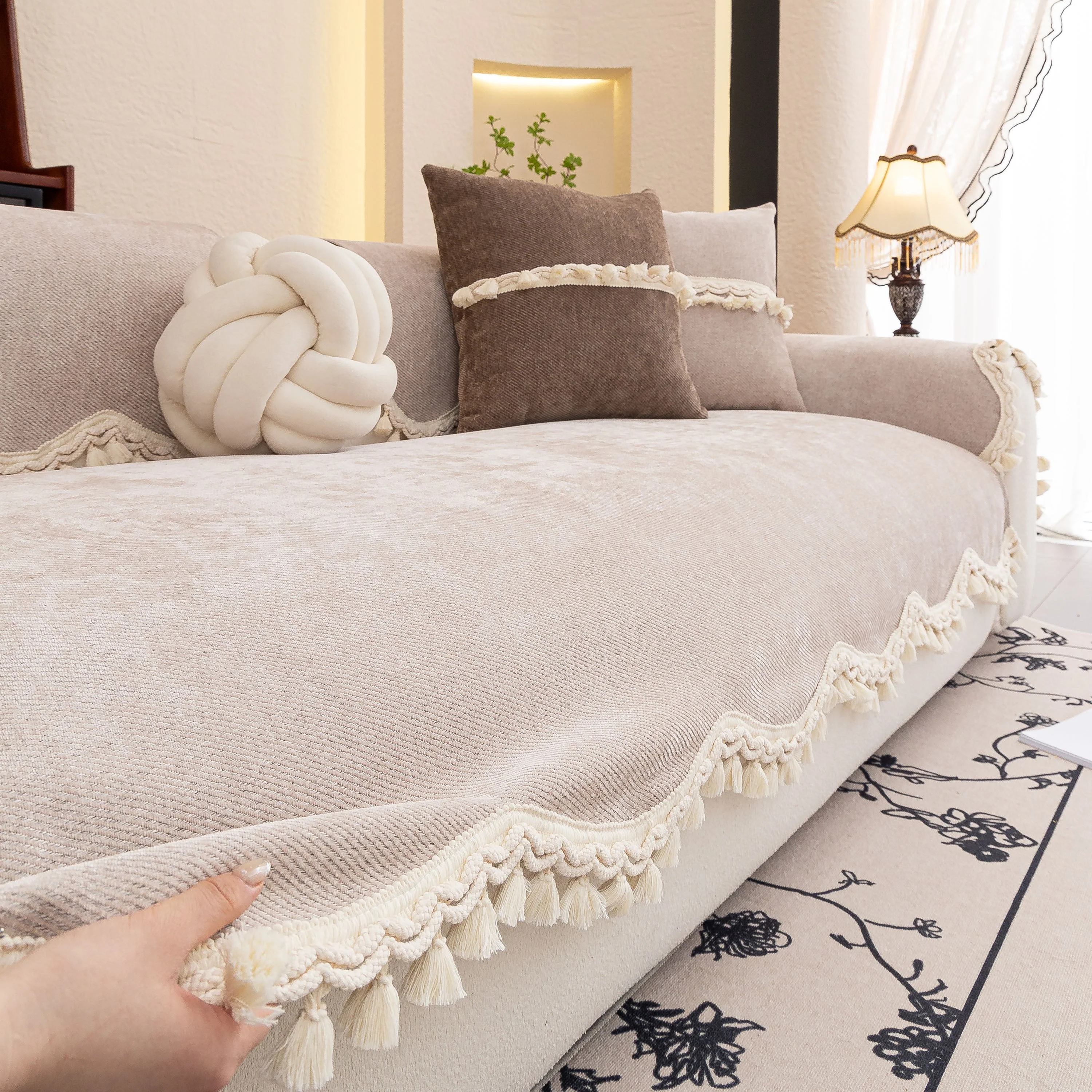 Chenille Sofa Cover Towel – Non-Slip, Washable Pets Couch Protector with Tassels - Image 98