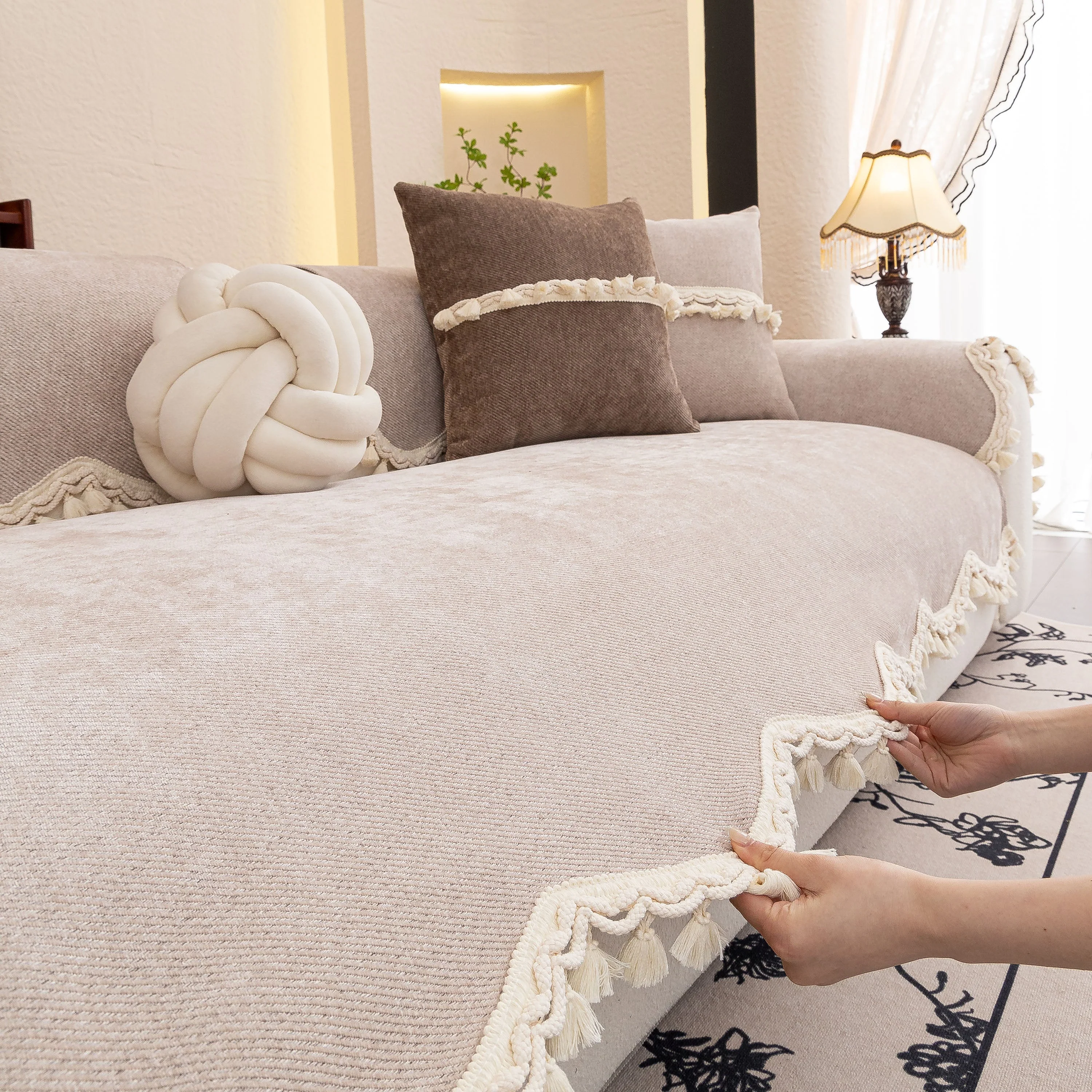 Chenille Sofa Cover Towel – Non-Slip, Washable Pets Couch Protector with Tassels - Image 99