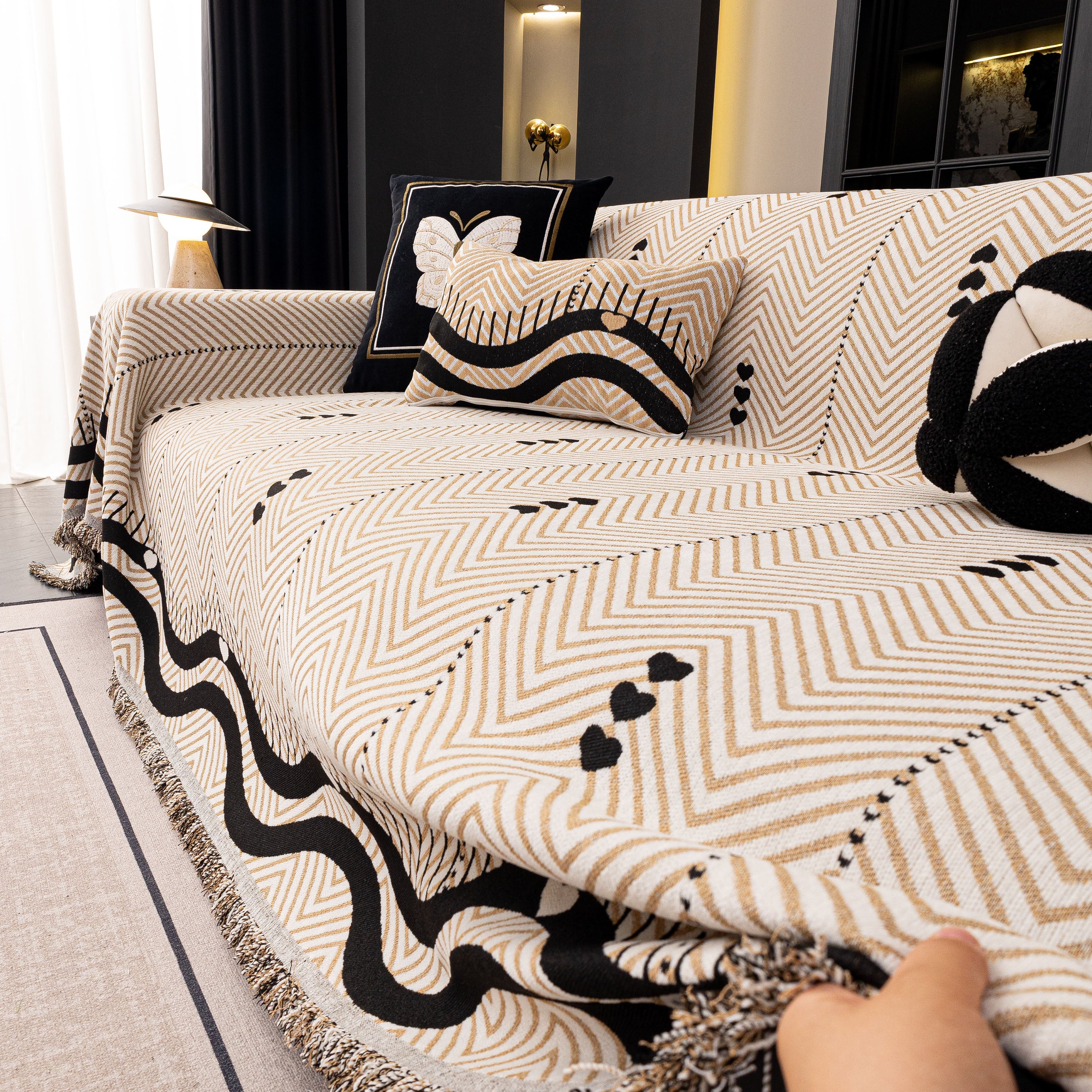 Chenille Sofa Throw Cover, Textured Chevron Decorative Couch Blanket for Living Room - Image 14