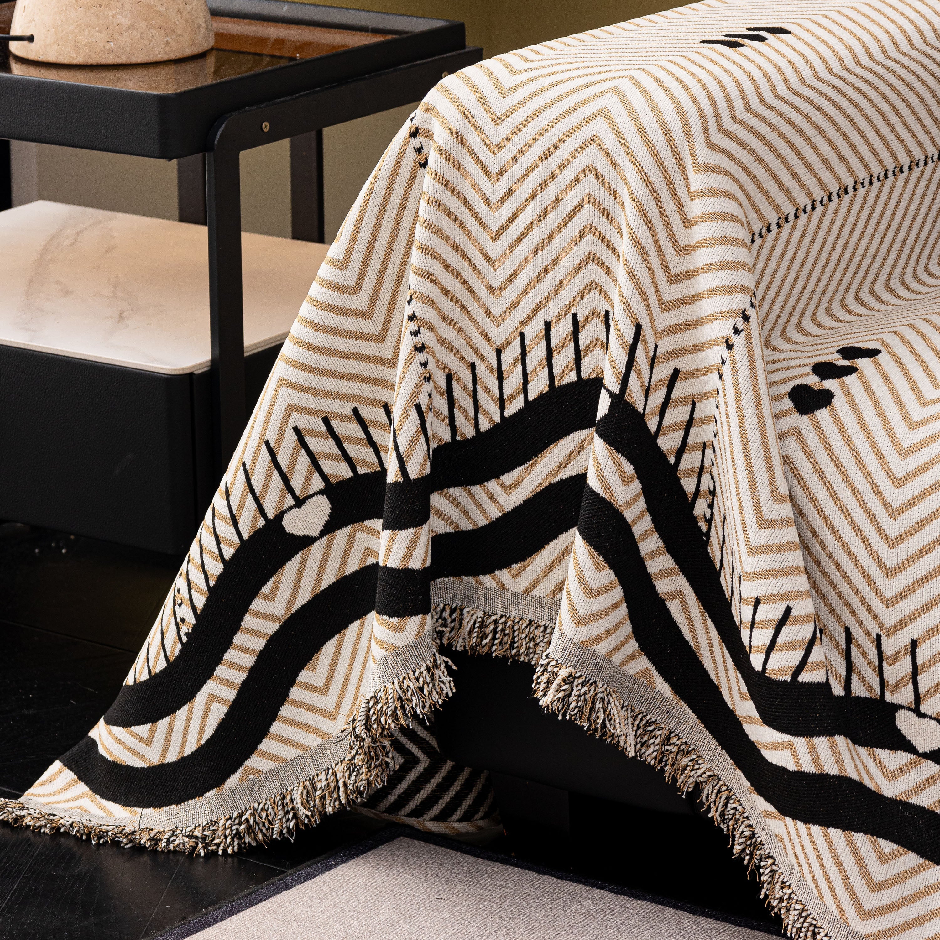Chenille Sofa Throw Cover, Textured Chevron Decorative Couch Blanket for Living Room - Image 18