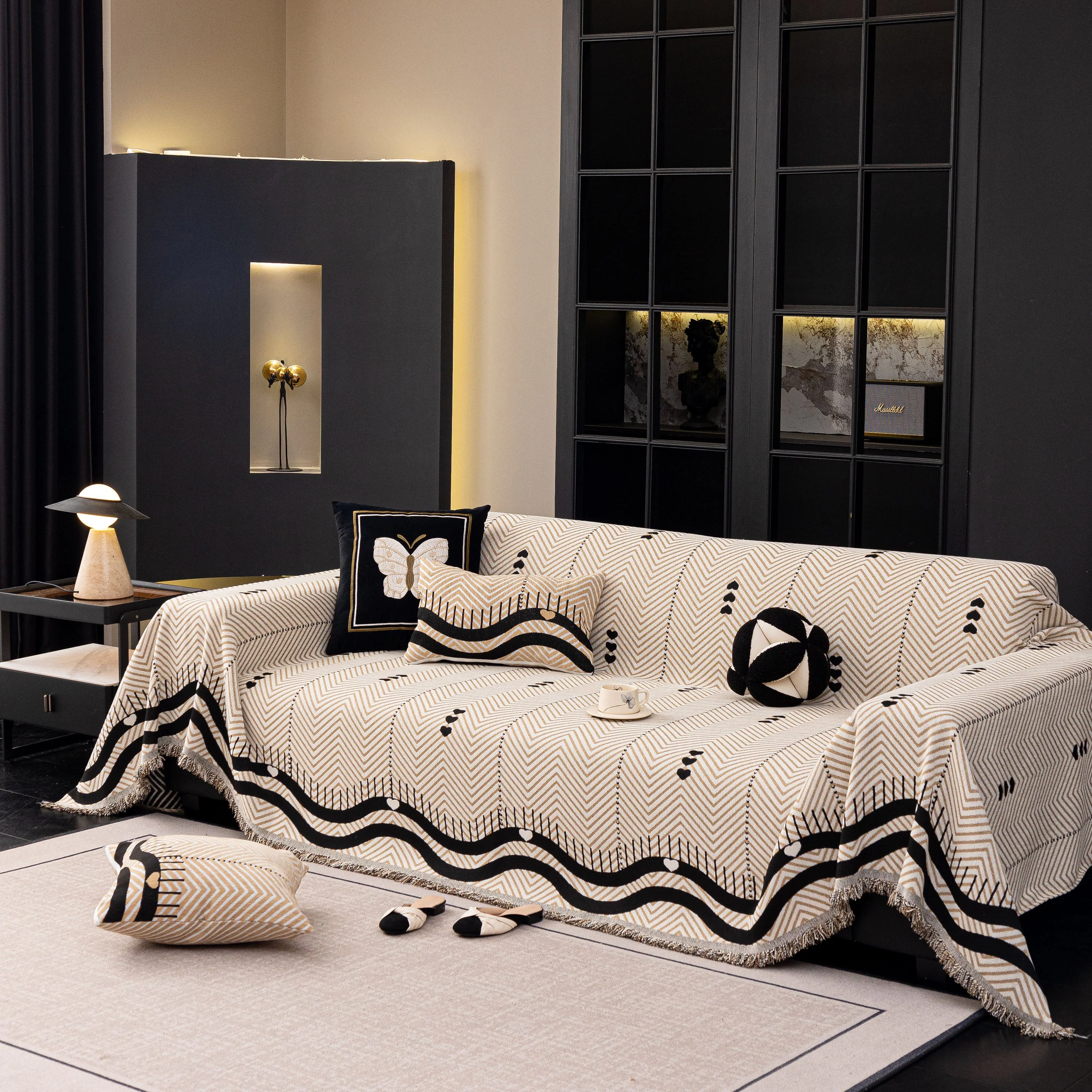 Chenille Sofa Throw Cover, Textured Chevron Decorative Couch Blanket for Living Room - Image 2