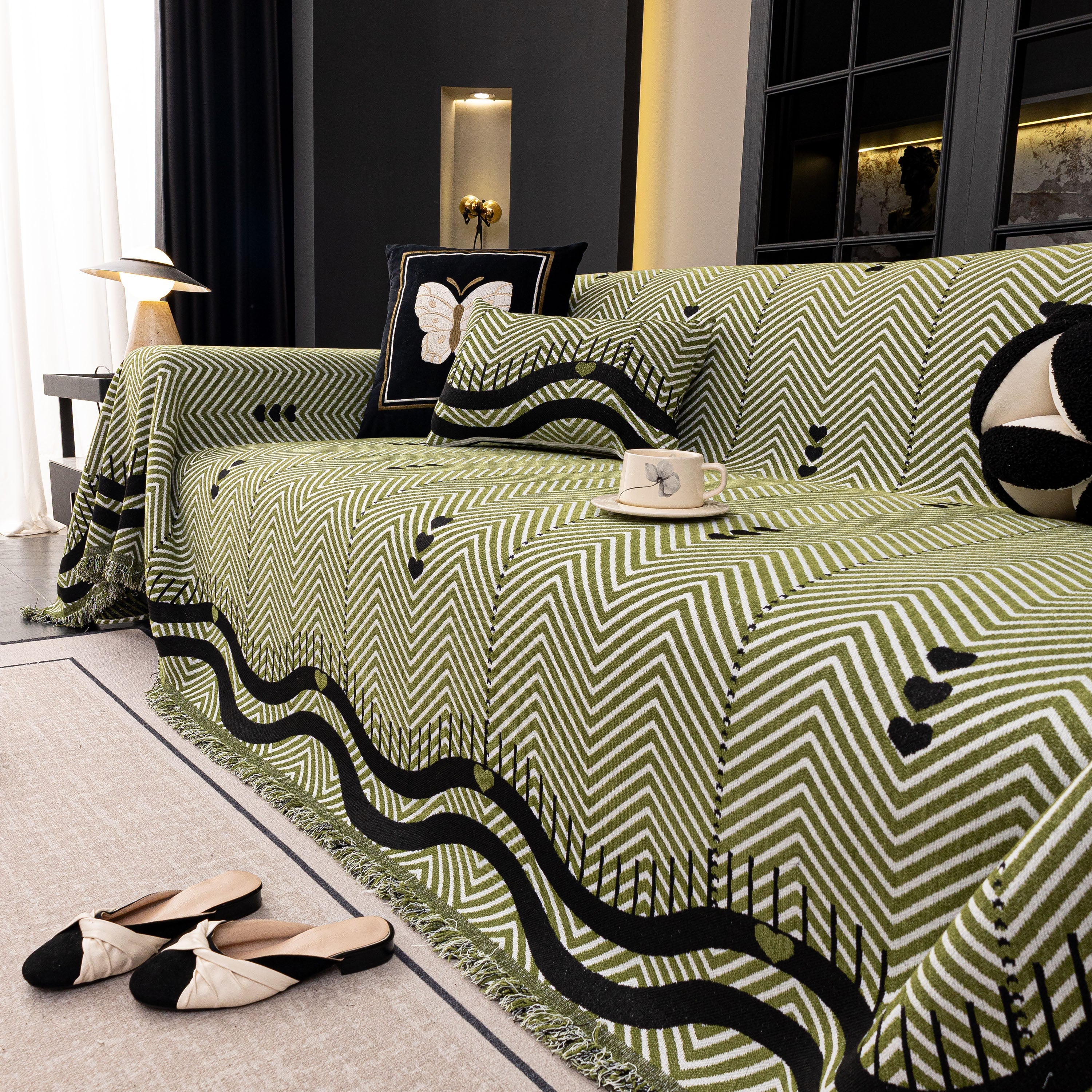 Chenille Sofa Throw Cover, Textured Chevron Decorative Couch Blanket for Living Room - Image 20