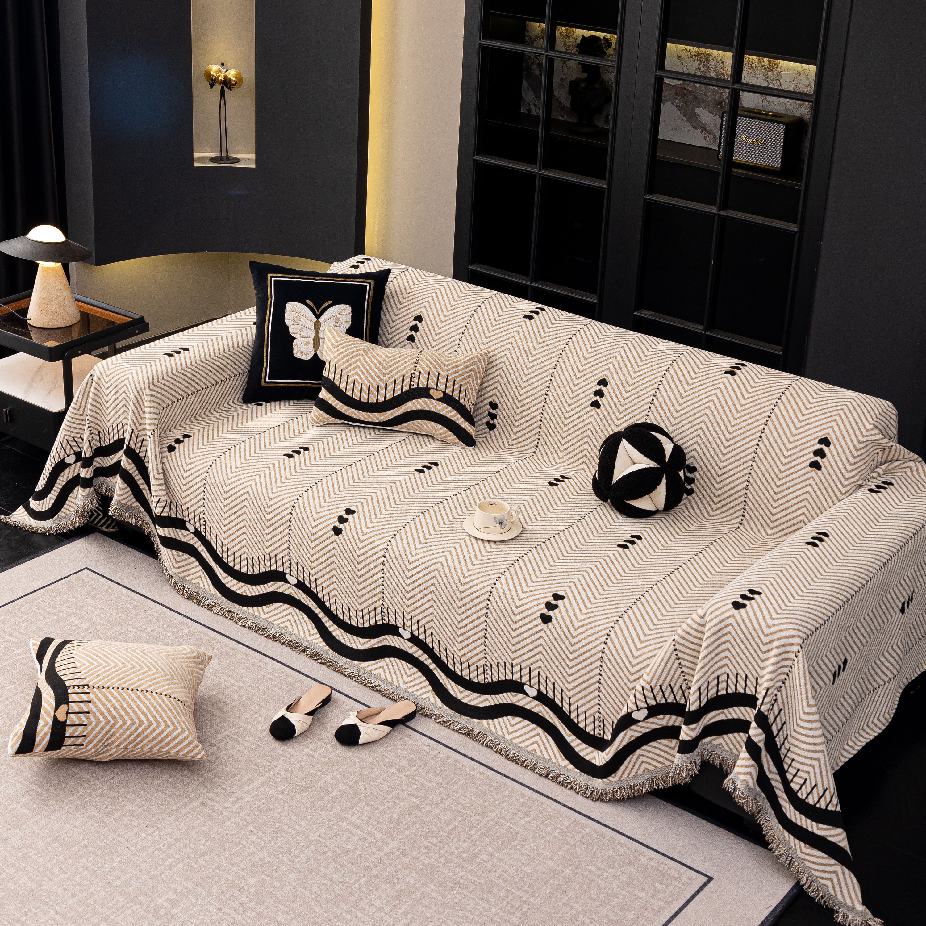 Chenille Sofa Throw Cover, Textured Chevron Decorative Couch Blanket for Living Room - Image 3