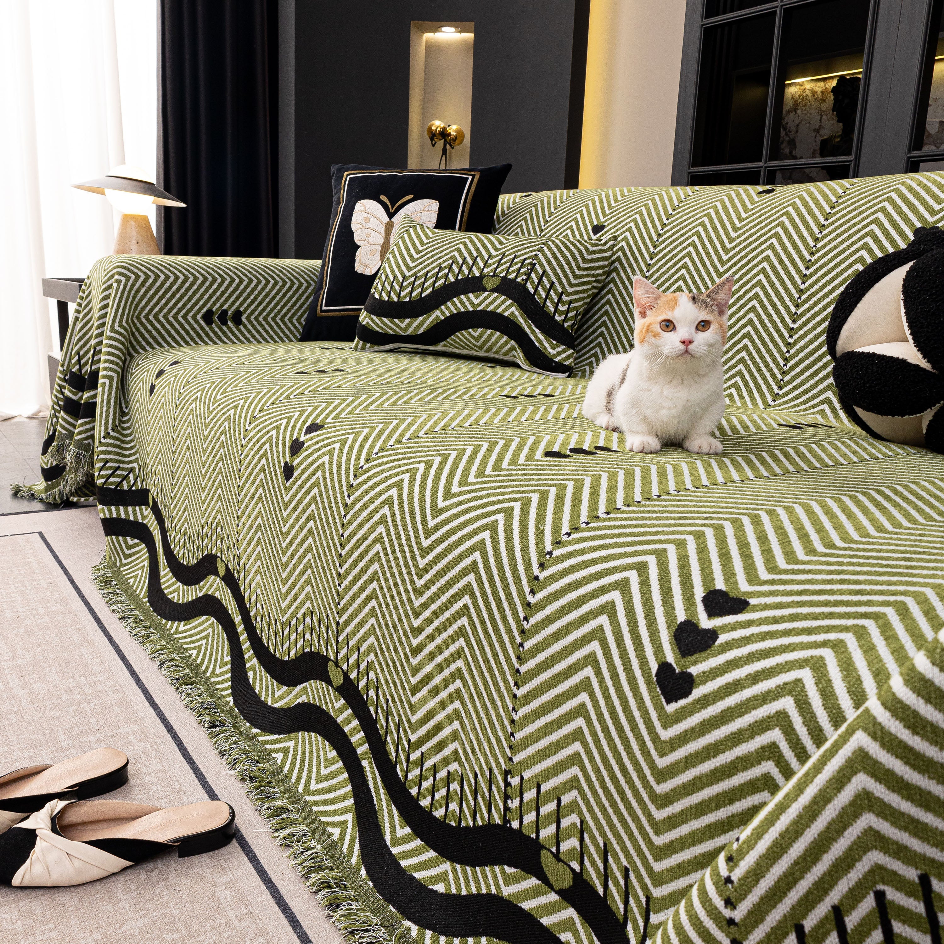 Chenille Sofa Throw Cover, Textured Chevron Decorative Couch Blanket for Living Room - Image 35