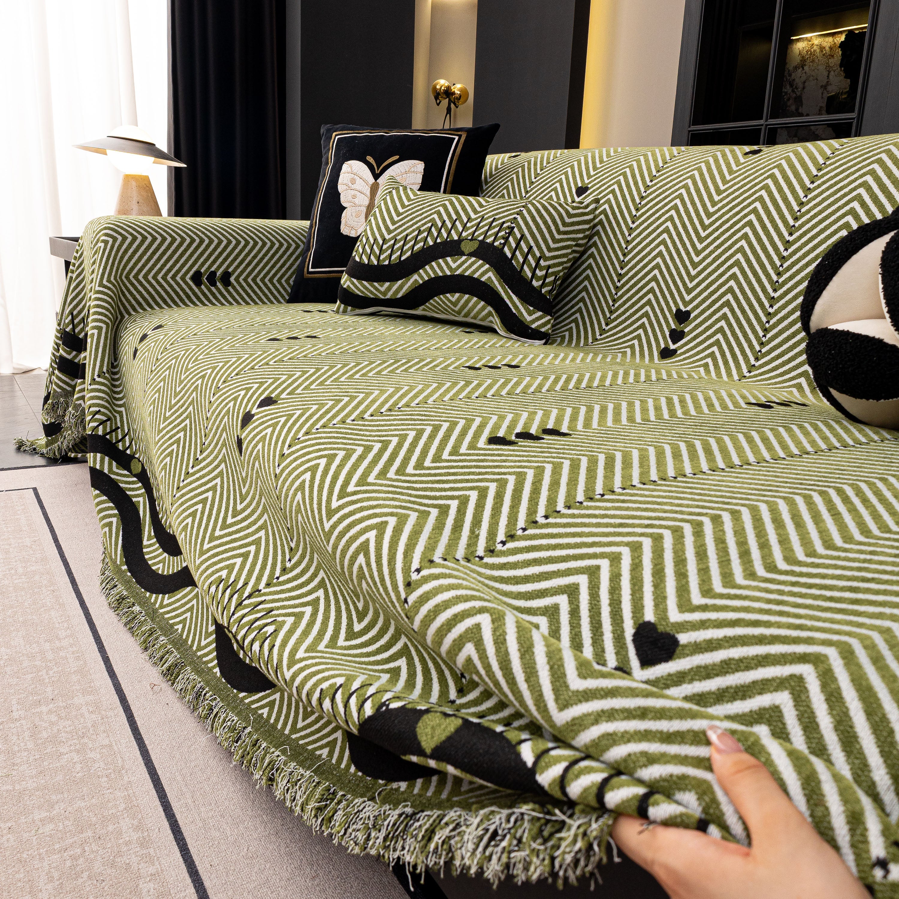 Chenille Sofa Throw Cover, Textured Chevron Decorative Couch Blanket for Living Room - Image 36