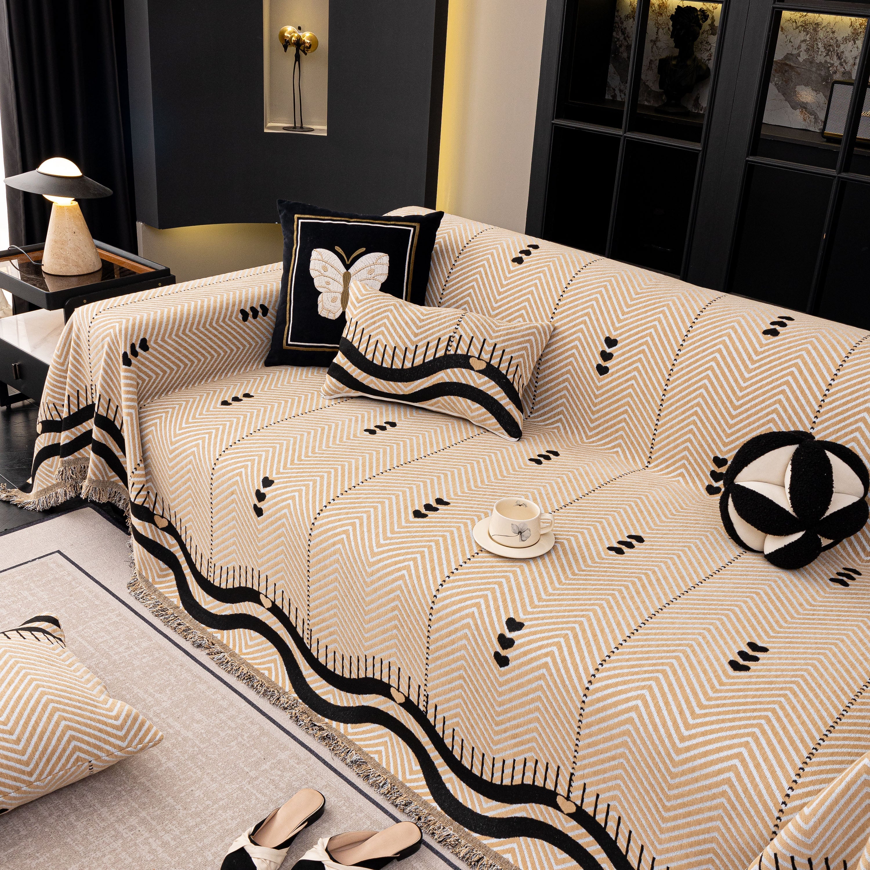 Chenille Sofa Throw Cover, Textured Chevron Decorative Couch Blanket for Living Room - Image 41