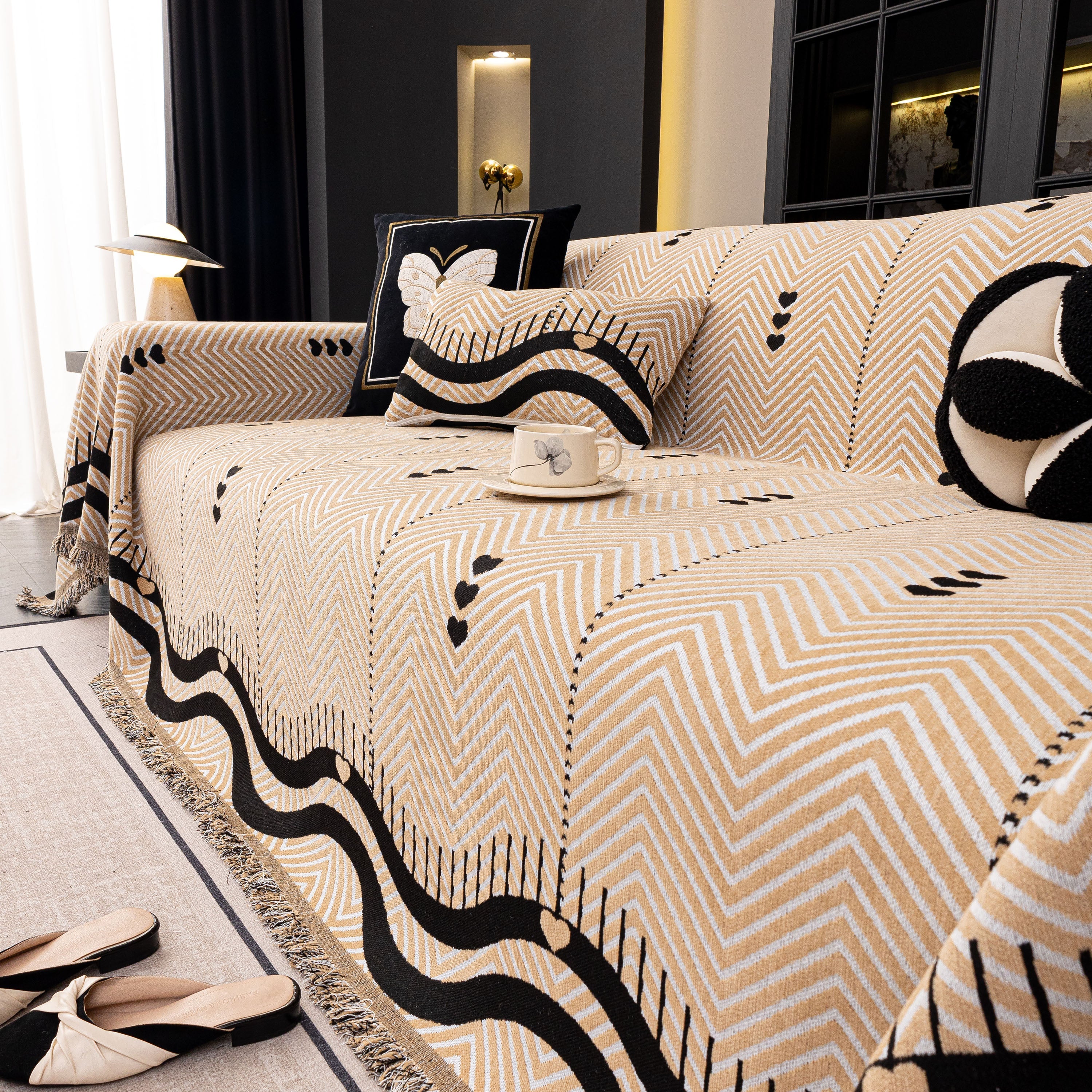 Chenille Sofa Throw Cover, Textured Chevron Decorative Couch Blanket for Living Room - Image 43