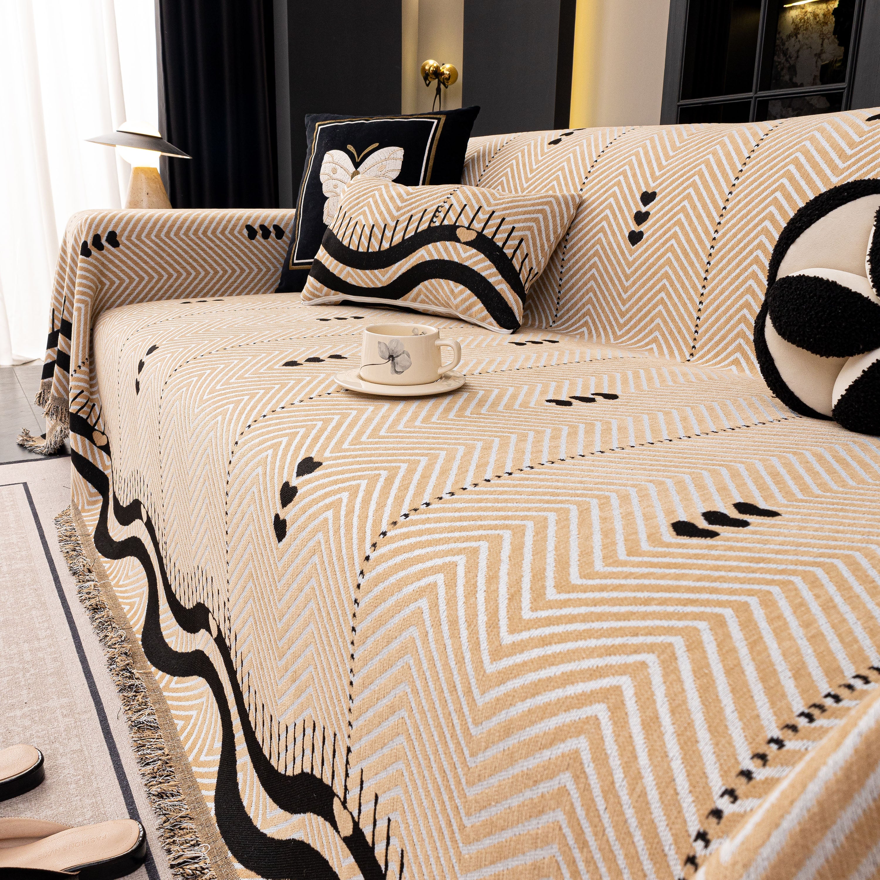 Chenille Sofa Throw Cover, Textured Chevron Decorative Couch Blanket for Living Room - Image 44