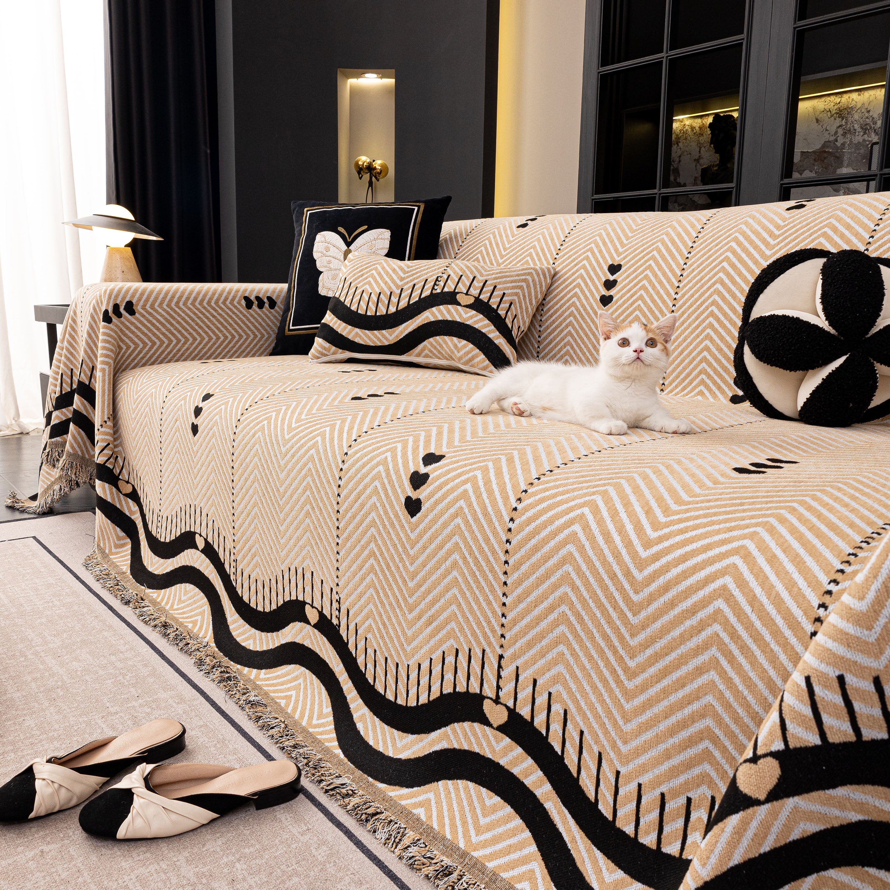 Chenille Sofa Throw Cover, Textured Chevron Decorative Couch Blanket for Living Room - Image 45