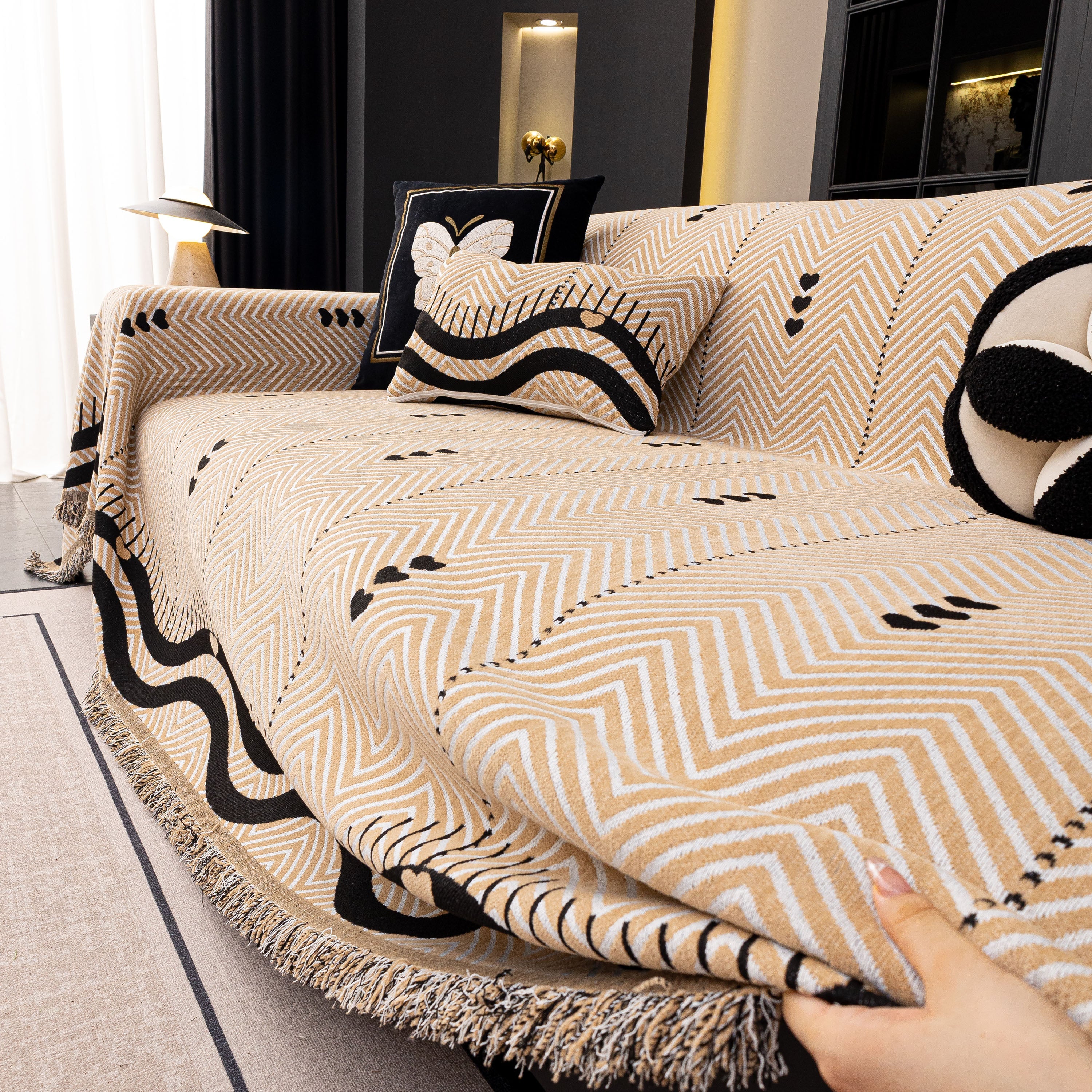 Chenille Sofa Throw Cover, Textured Chevron Decorative Couch Blanket for Living Room - Image 46