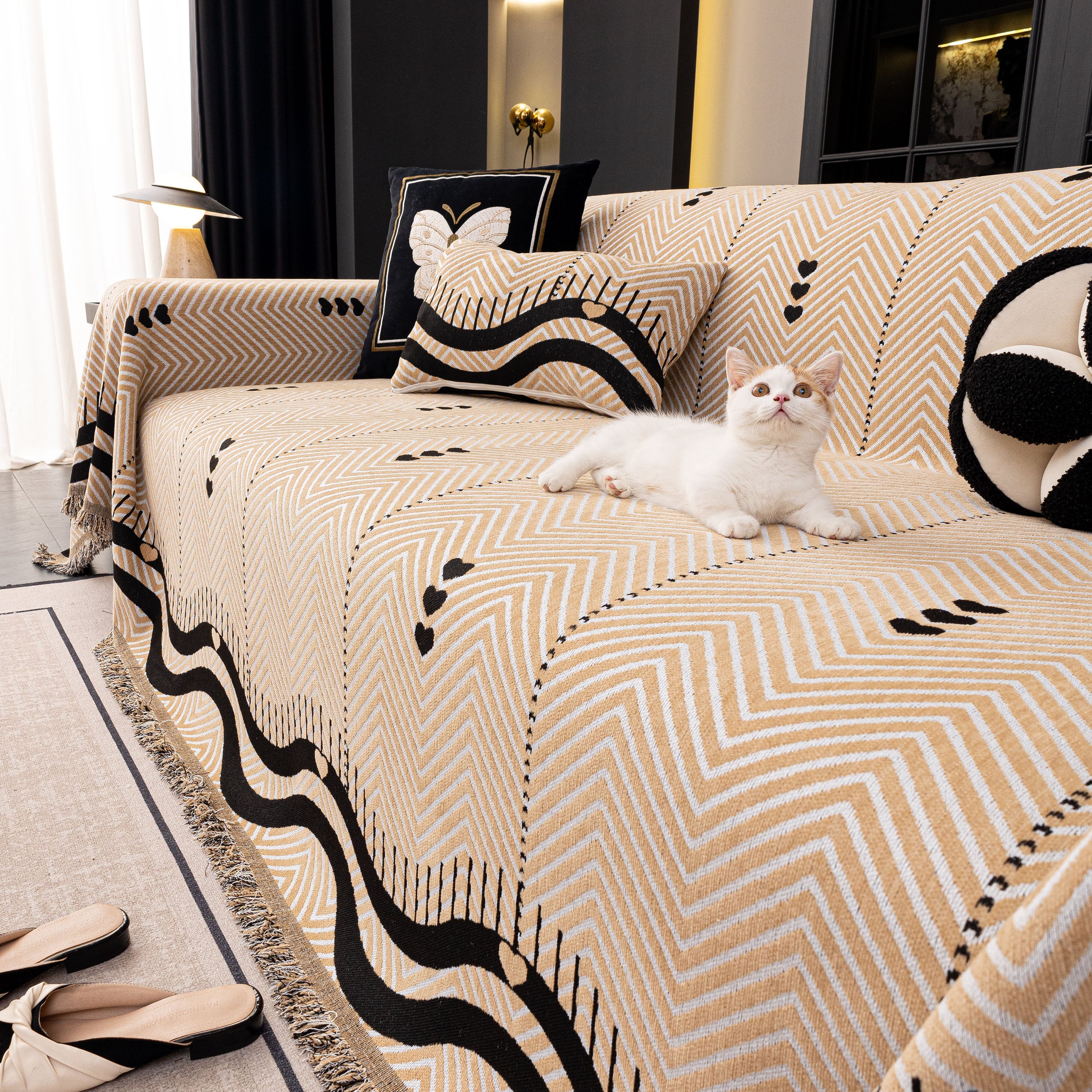 Chenille Sofa Throw Cover, Textured Chevron Decorative Couch Blanket for Living Room - Image 52
