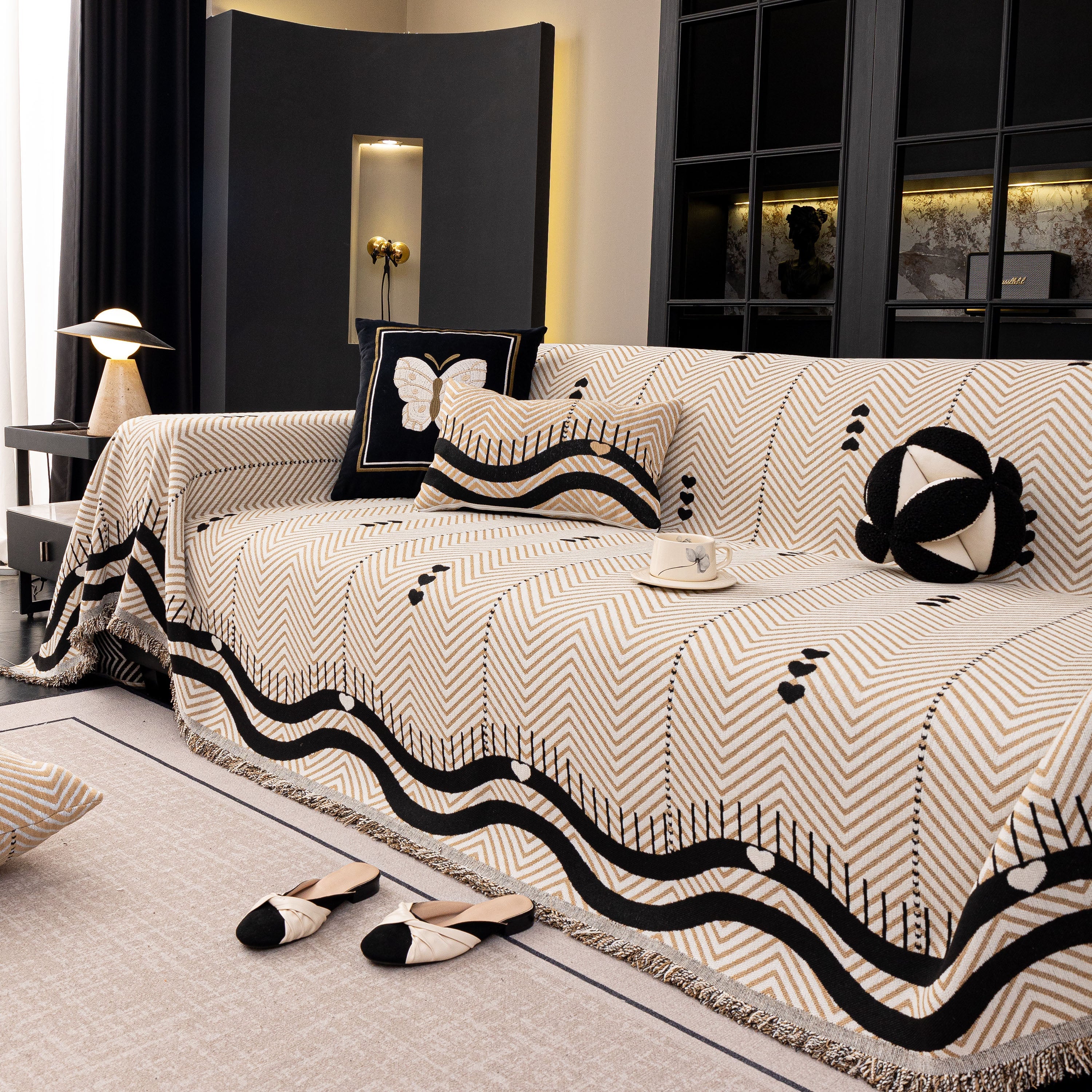 Chenille Sofa Throw Cover, Textured Chevron Decorative Couch Blanket for Living Room - Image 7