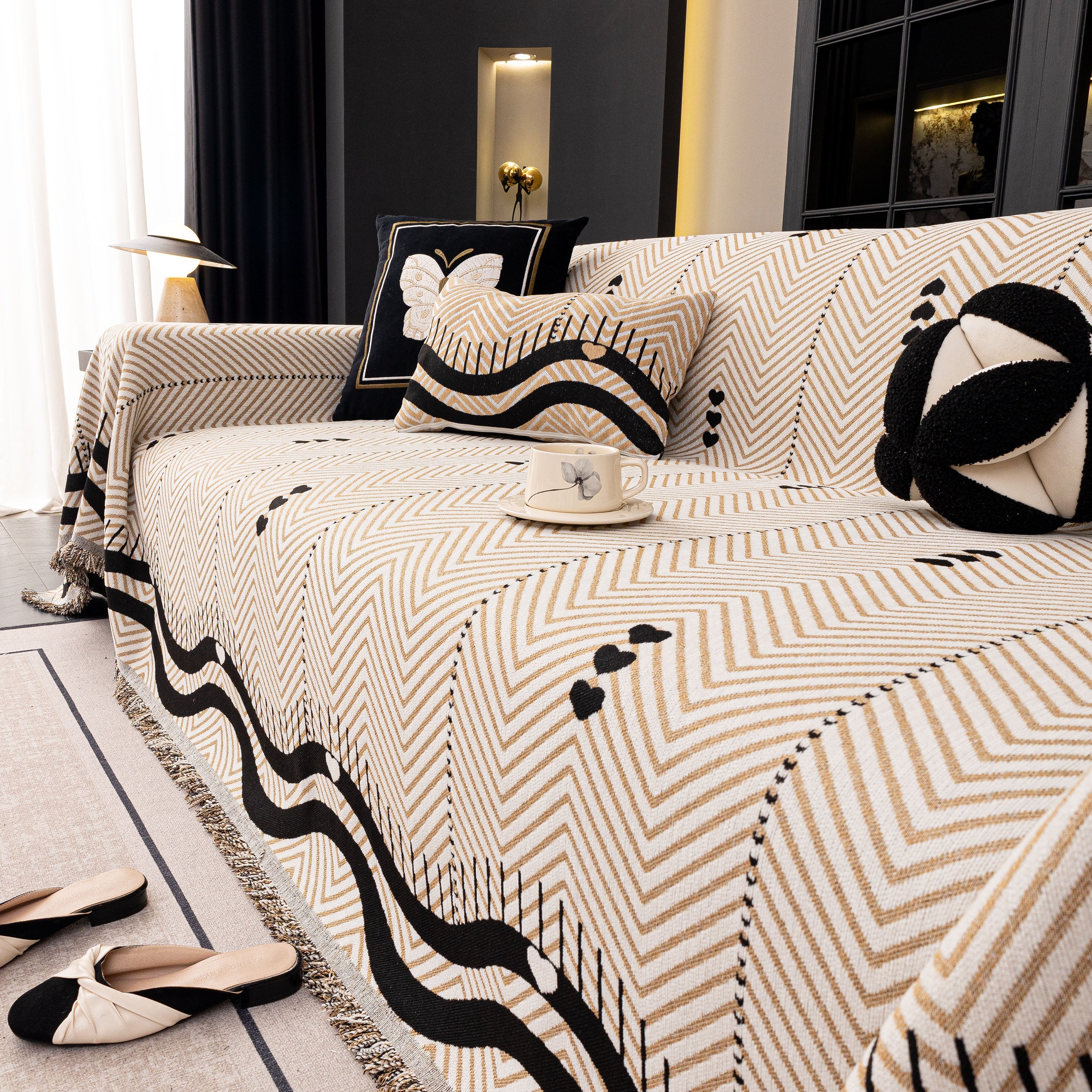 Chenille Sofa Throw Cover, Textured Chevron Decorative Couch Blanket for Living Room - Image 8