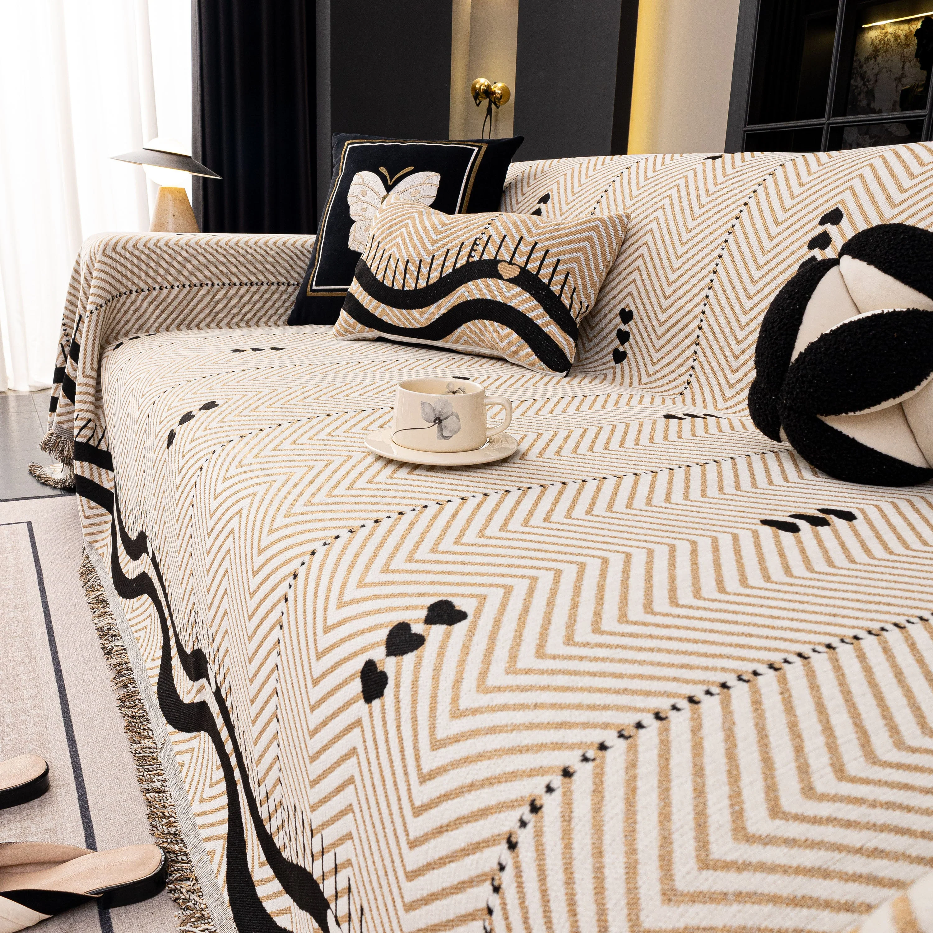 Chenille Sofa Throw Cover, Textured Chevron Decorative Couch Blanket for Living Room - Image 9