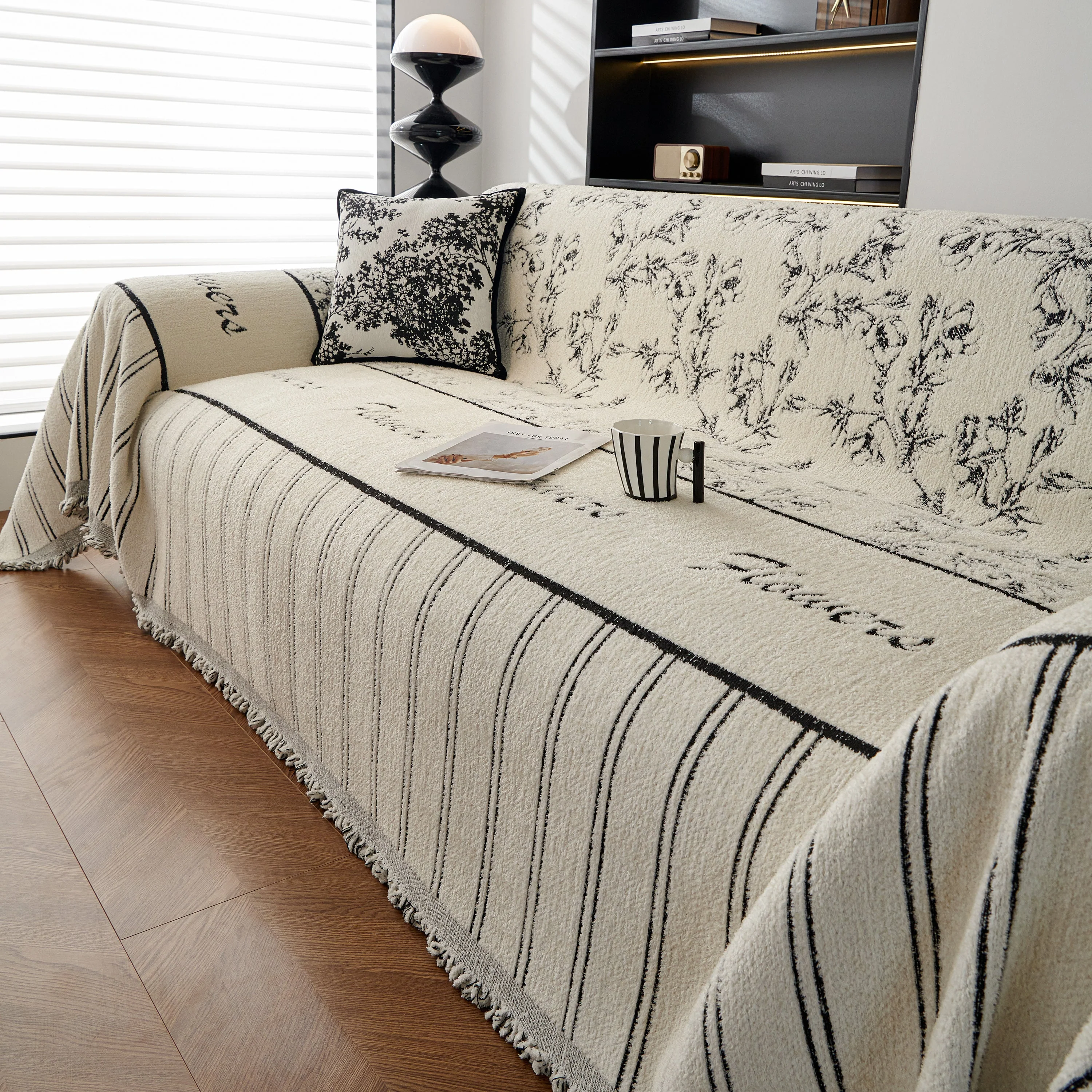 Chenille Striped Floral Couch Cover Sofa Slipcover for Most Shape Sofas, Reversible Sofa Throw Cover - Image 10