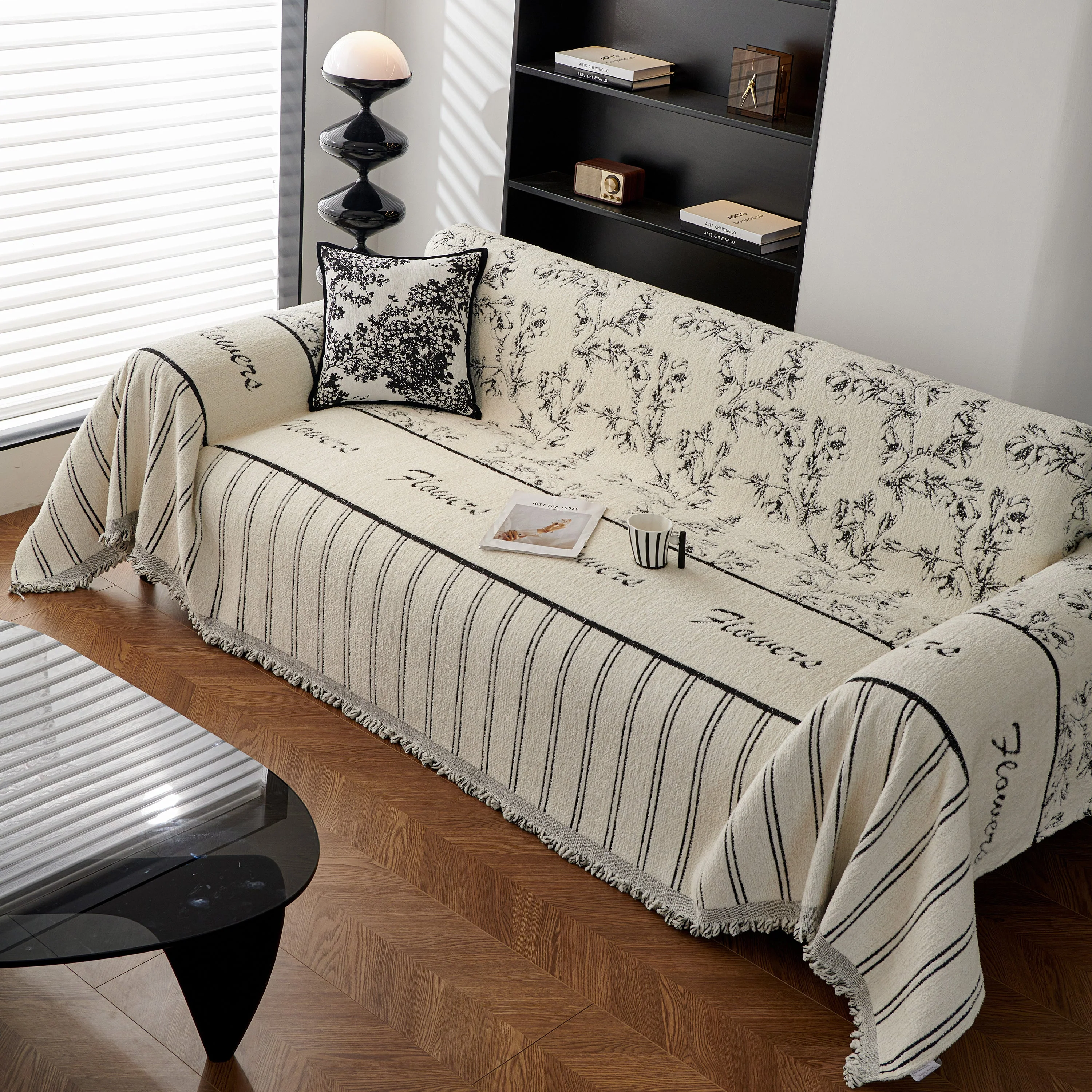 Chenille Striped Floral Couch Cover Sofa Slipcover for Most Shape Sofas, Reversible Sofa Throw Cover - Image 11
