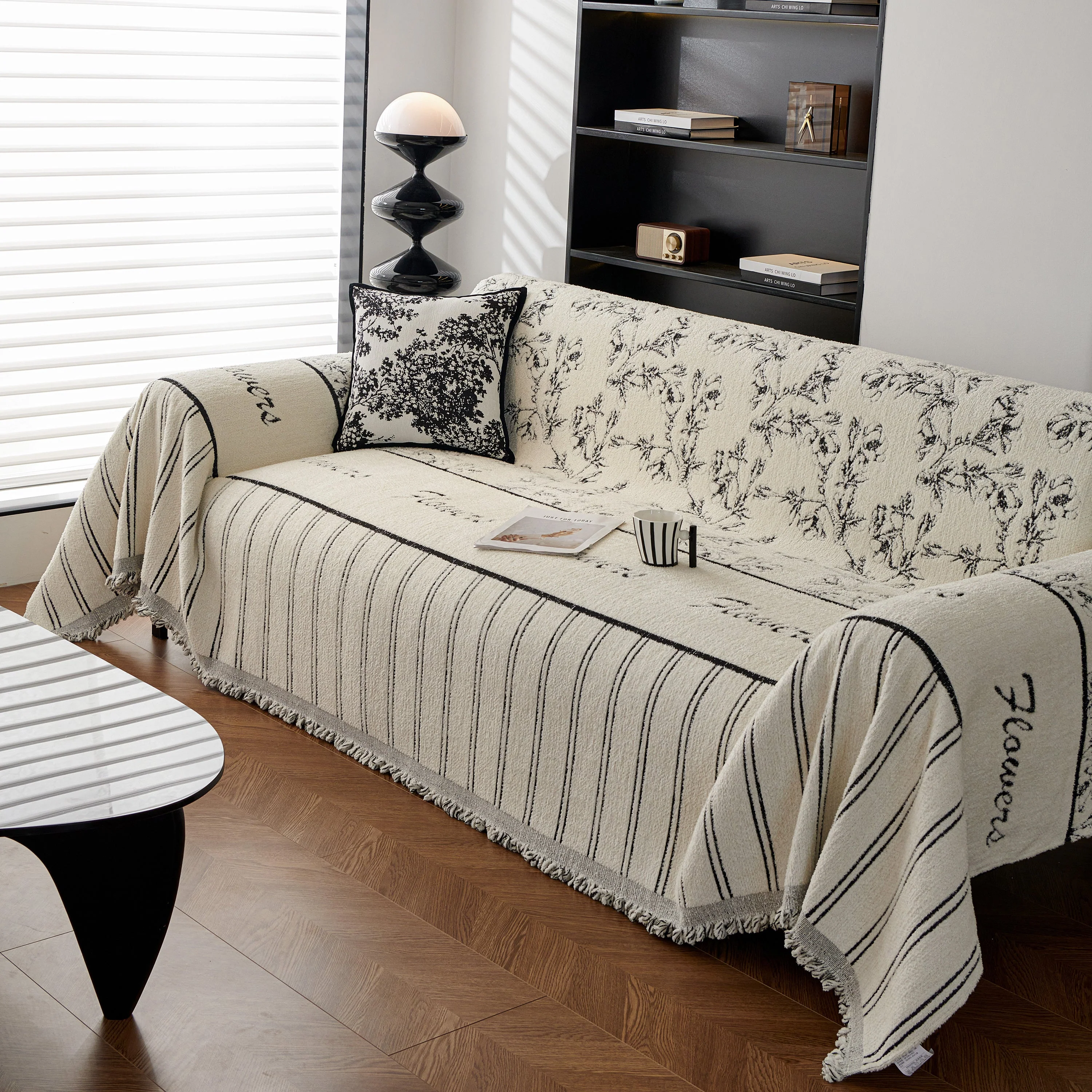 Chenille Striped Floral Couch Cover Sofa Slipcover for Most Shape Sofas, Reversible Sofa Throw Cover - Image 12
