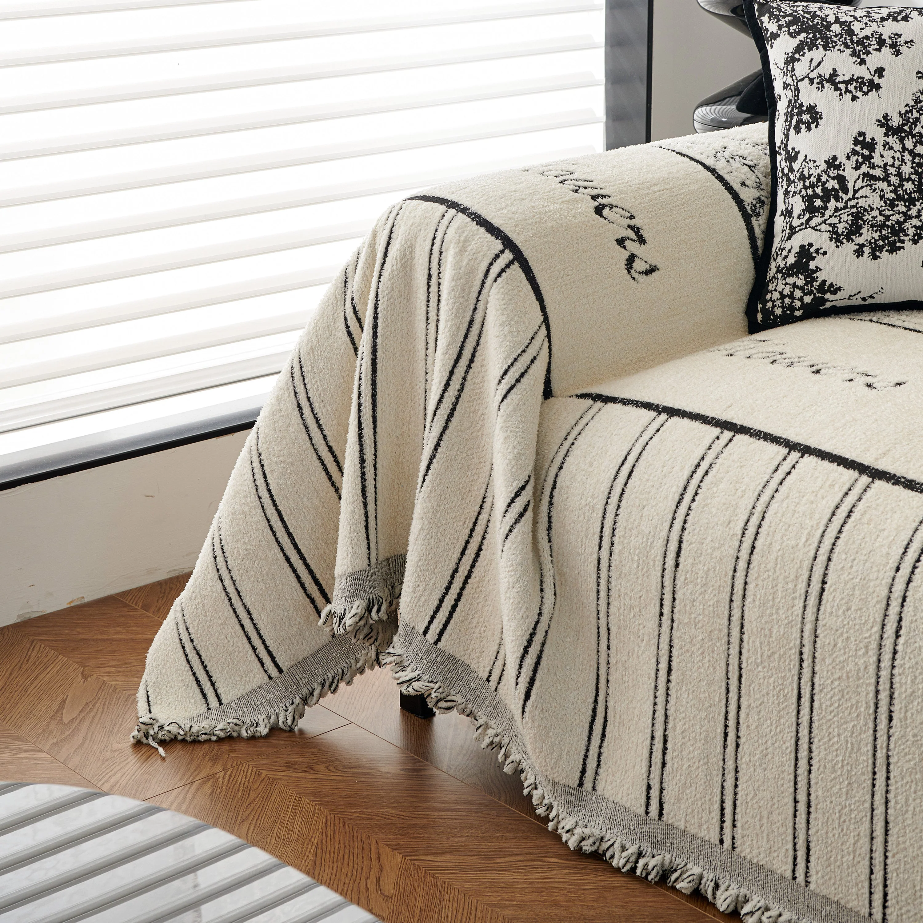 Chenille Striped Floral Couch Cover Sofa Slipcover for Most Shape Sofas, Reversible Sofa Throw Cover - Image 13