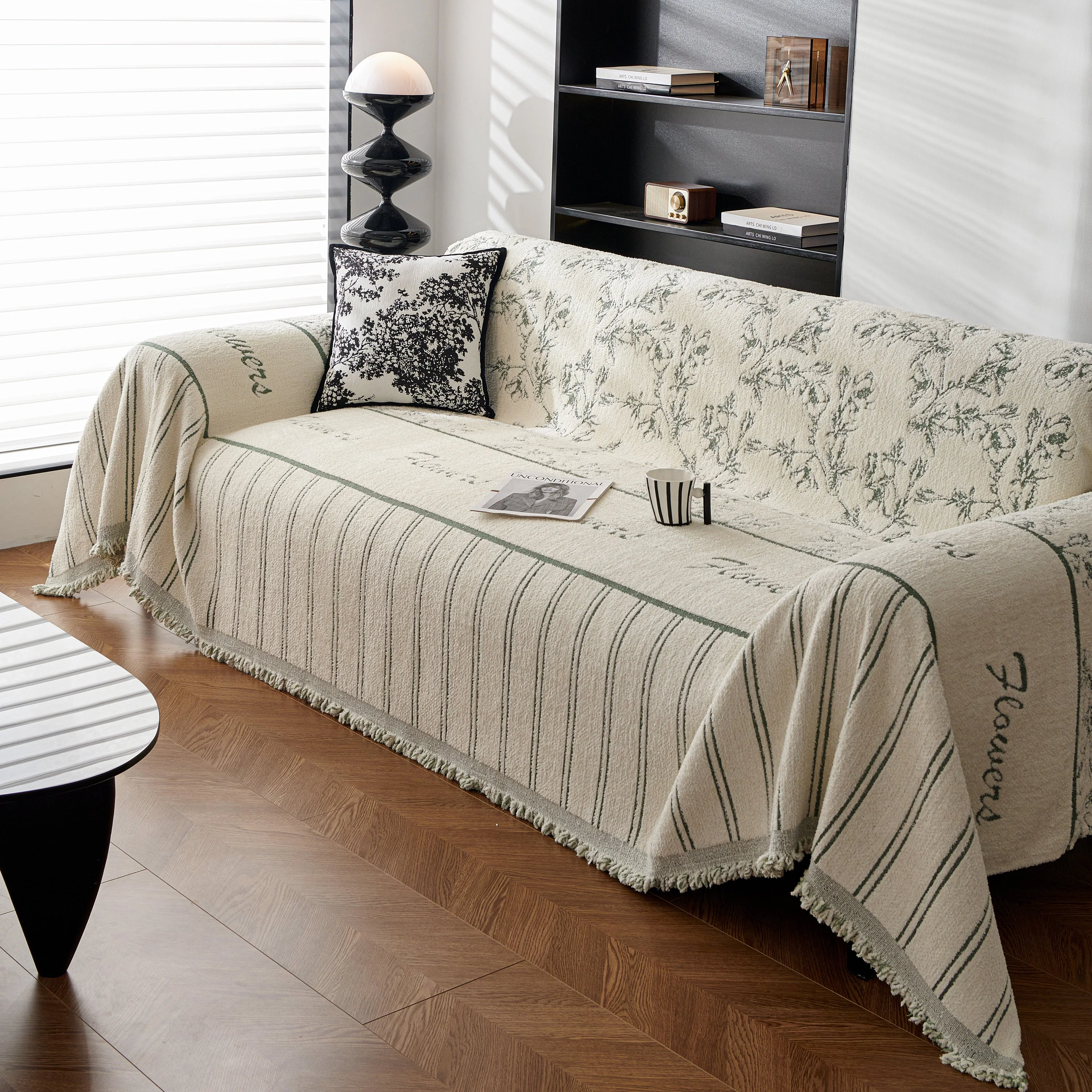 Chenille Striped Floral Couch Cover Sofa Slipcover for Most Shape Sofas, Reversible Sofa Throw Cover - Image 16