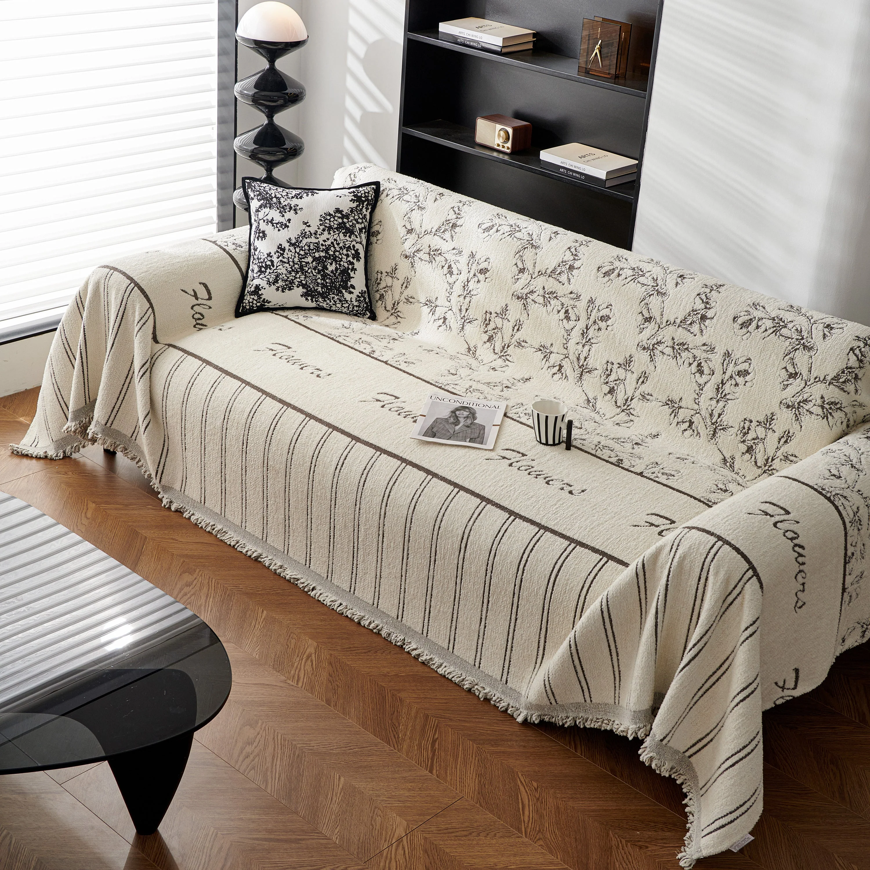 Chenille Striped Floral Couch Cover Sofa Slipcover for Most Shape Sofas, Reversible Sofa Throw Cover - Image 18