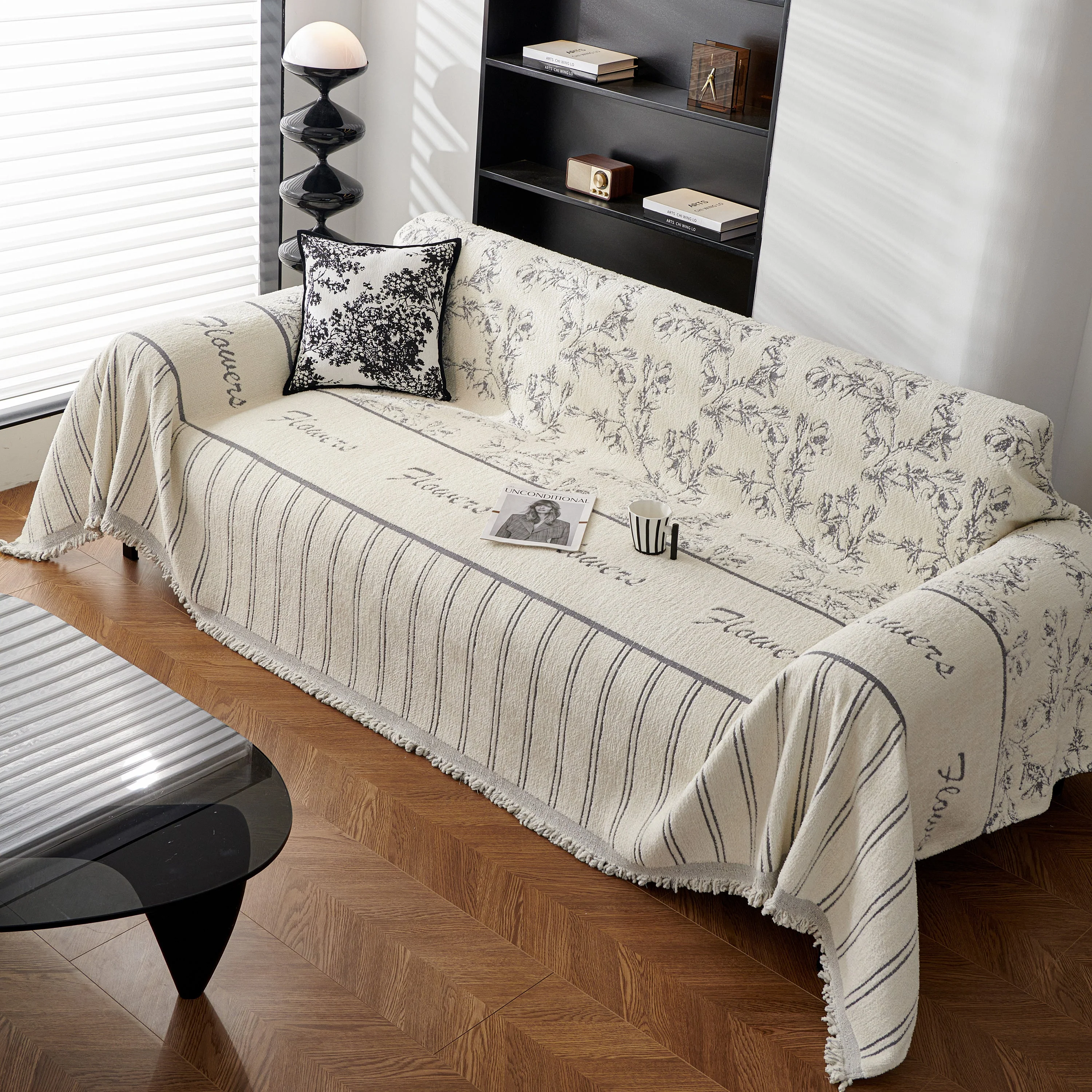 Chenille Striped Floral Couch Cover Sofa Slipcover for Most Shape Sofas, Reversible Sofa Throw Cover - Image 19