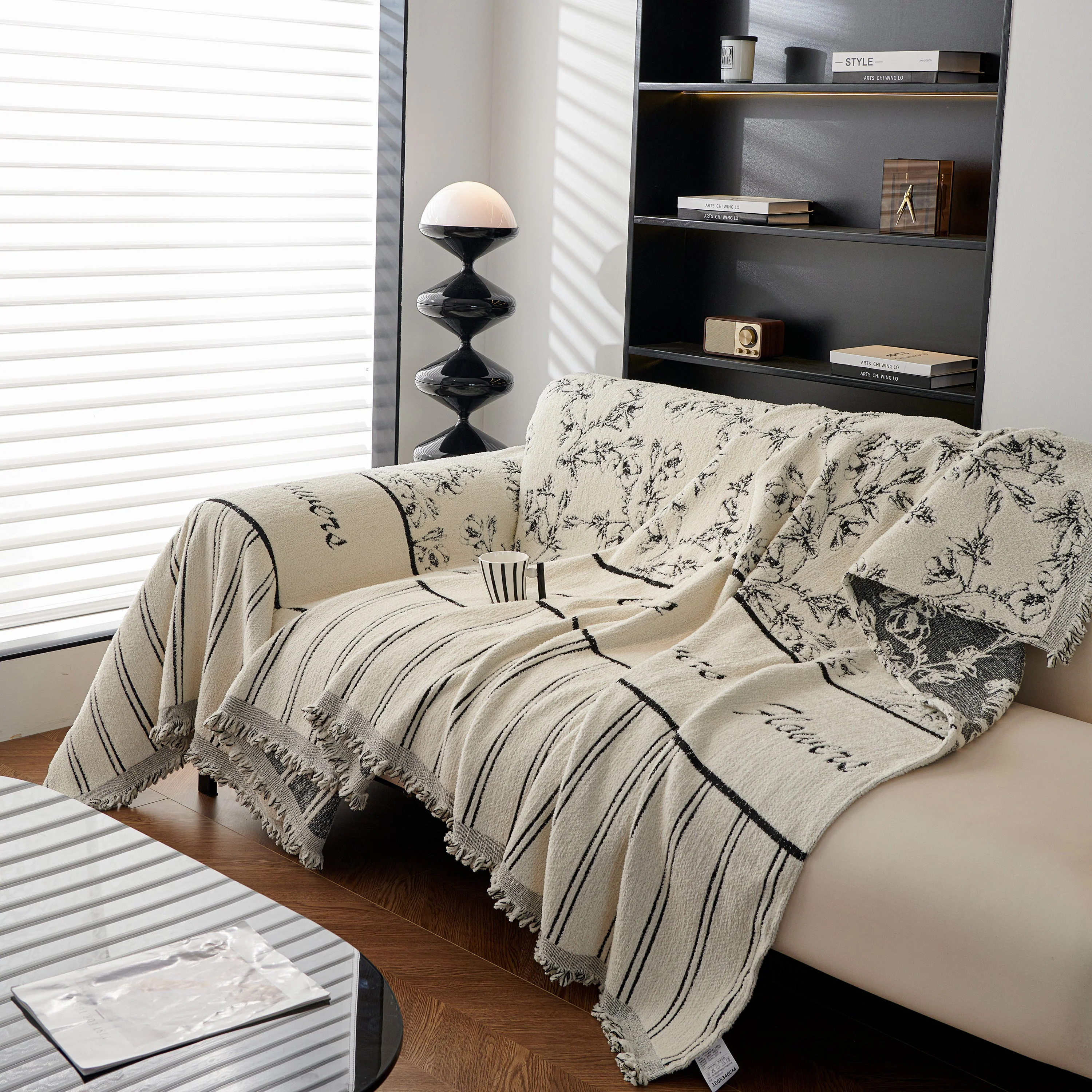 Chenille Striped Floral Couch Cover Sofa Slipcover for Most Shape Sofas, Reversible Sofa Throw Cover - Image 21