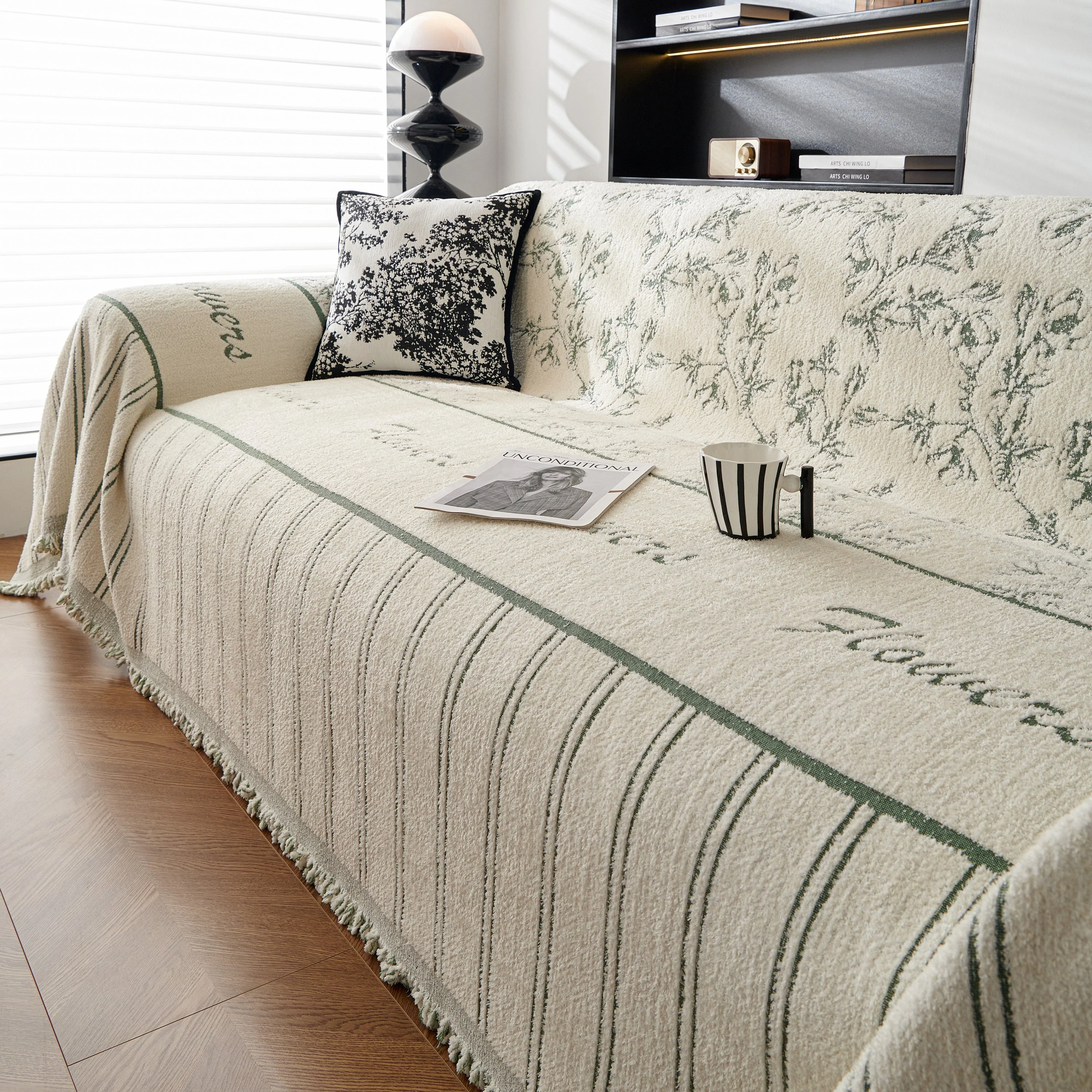Chenille Striped Floral Couch Cover Sofa Slipcover for Most Shape Sofas, Reversible Sofa Throw Cover - Image 29
