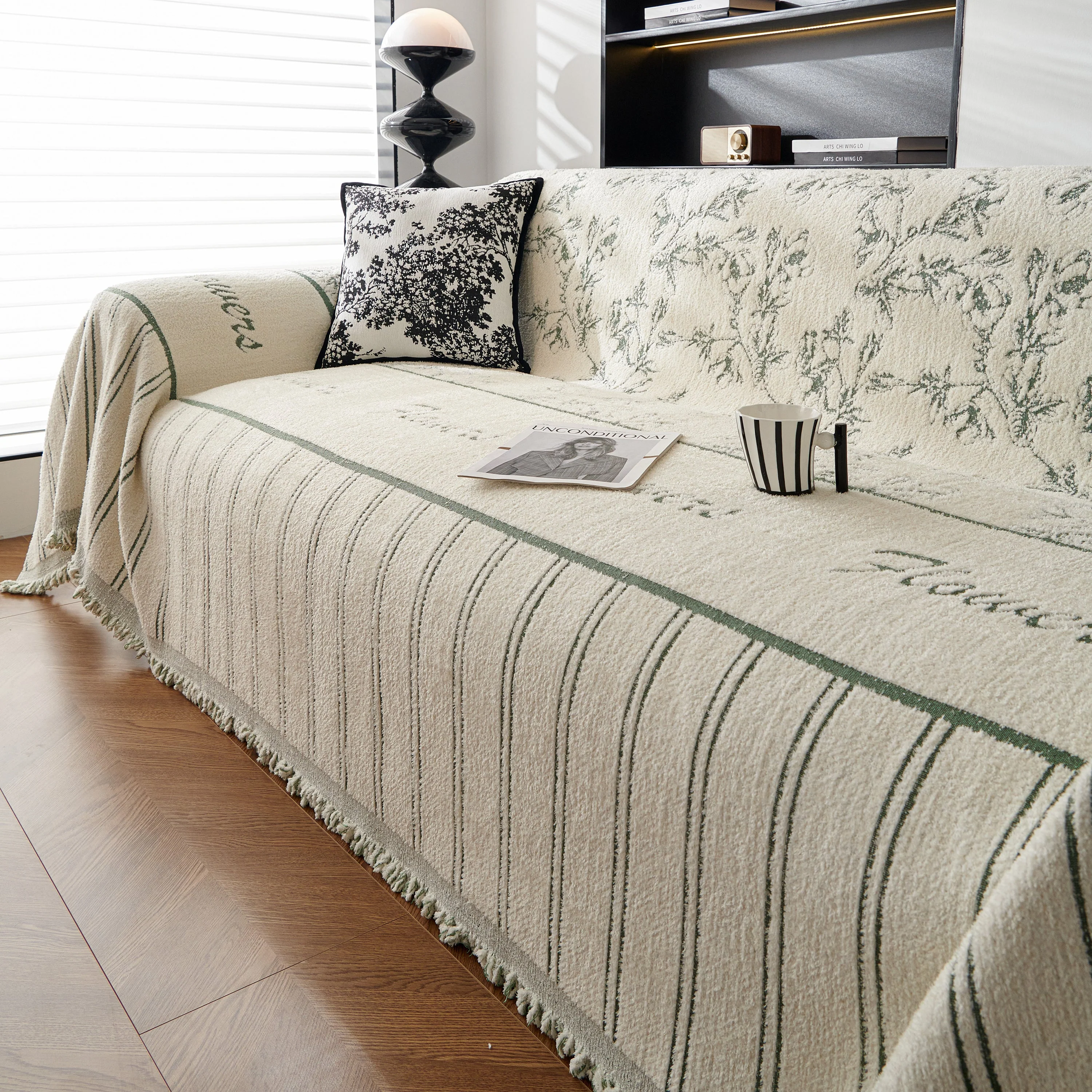Chenille Striped Floral Couch Cover Sofa Slipcover for Most Shape Sofas, Reversible Sofa Throw Cover - Image 30