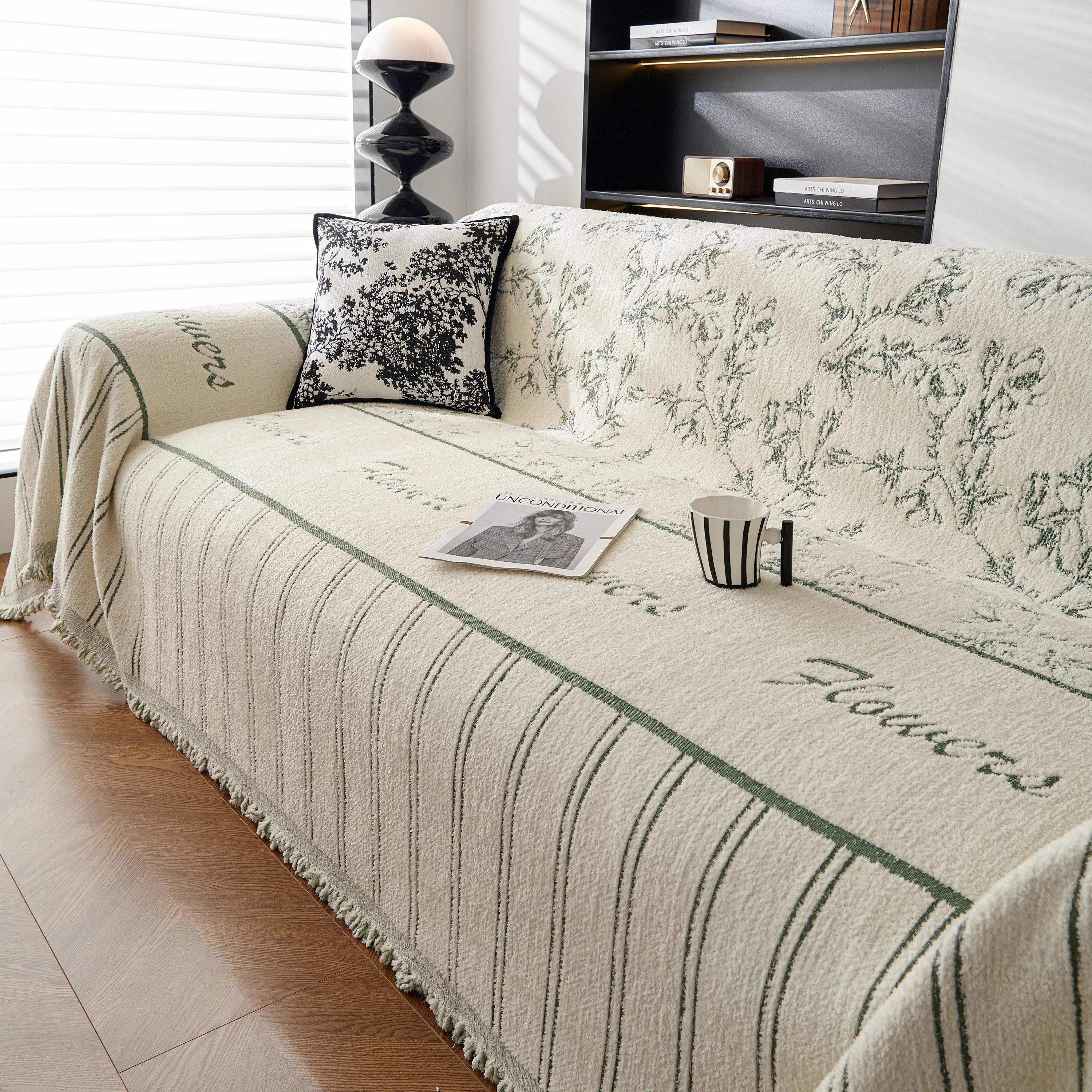 Chenille Striped Floral Couch Cover Sofa Slipcover for Most Shape Sofas, Reversible Sofa Throw Cover - Image 31