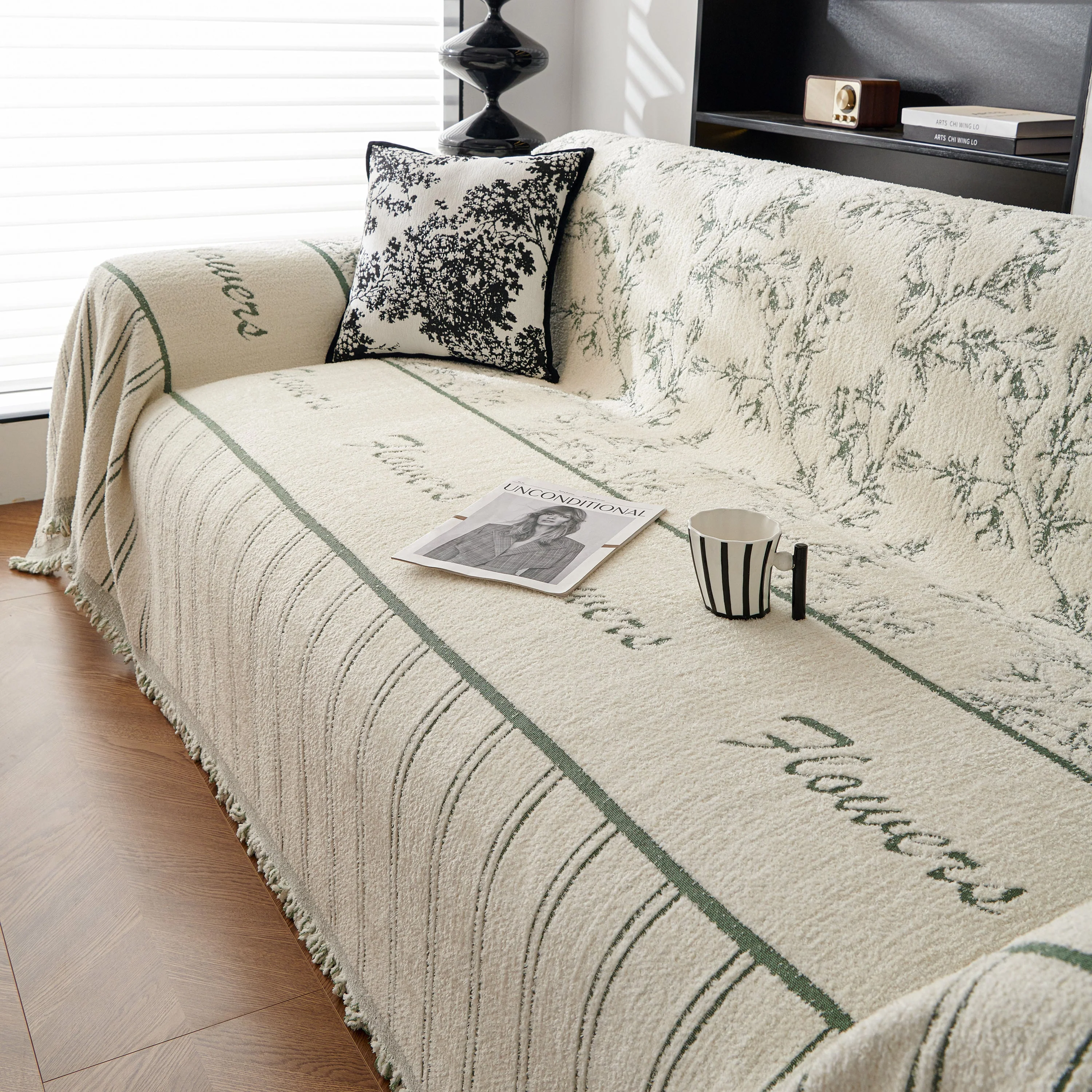 Chenille Striped Floral Couch Cover Sofa Slipcover for Most Shape Sofas, Reversible Sofa Throw Cover - Image 32