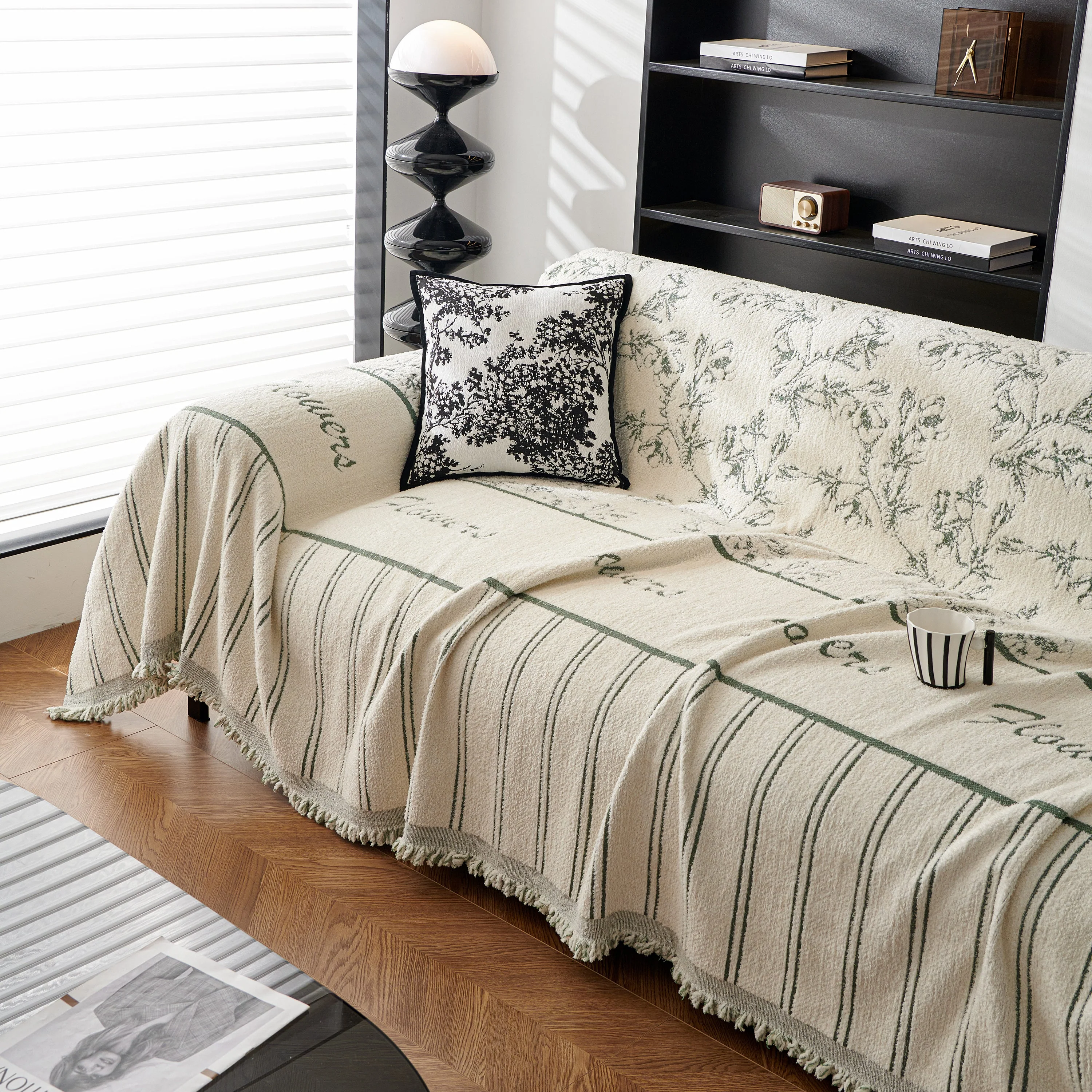 Chenille Striped Floral Couch Cover Sofa Slipcover for Most Shape Sofas, Reversible Sofa Throw Cover - Image 35
