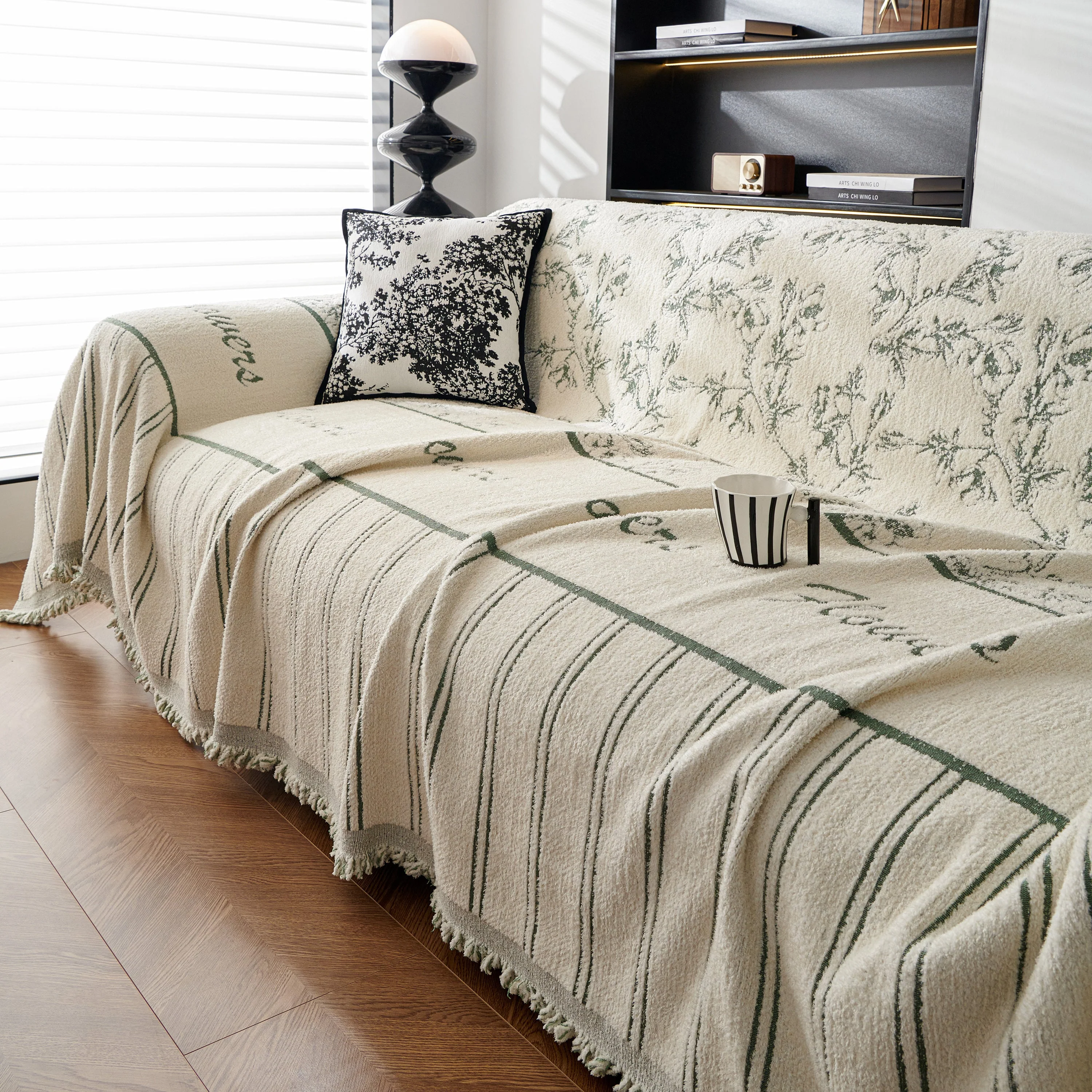 Chenille Striped Floral Couch Cover Sofa Slipcover for Most Shape Sofas, Reversible Sofa Throw Cover - Image 36