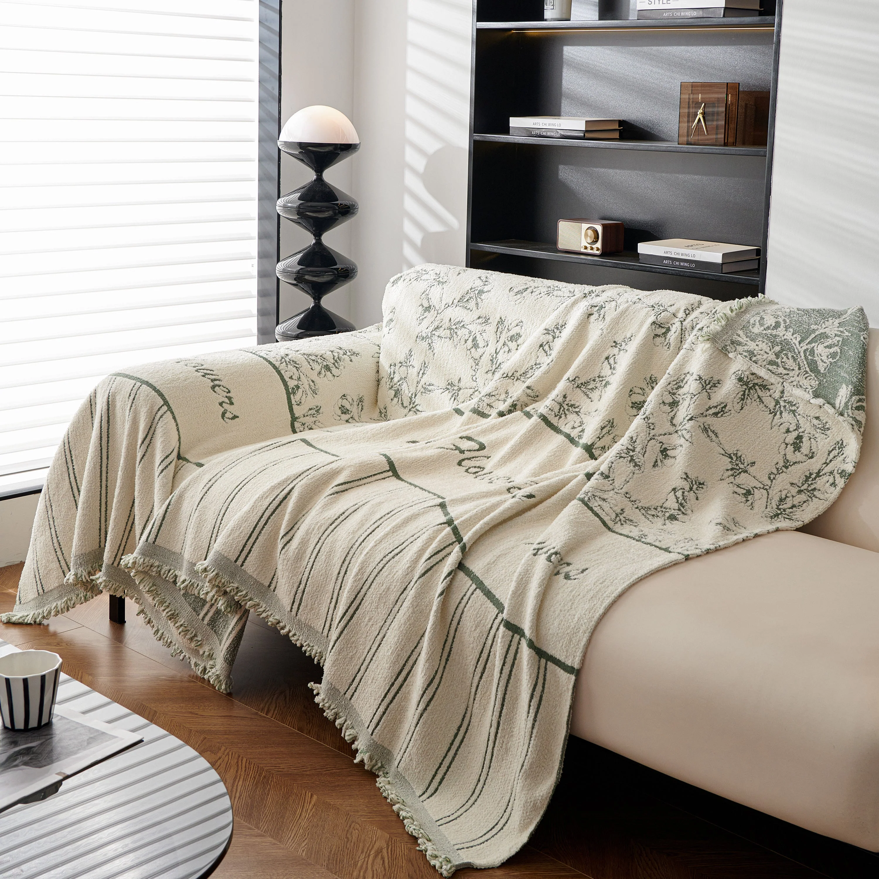 Chenille Striped Floral Couch Cover Sofa Slipcover for Most Shape Sofas, Reversible Sofa Throw Cover - Image 40