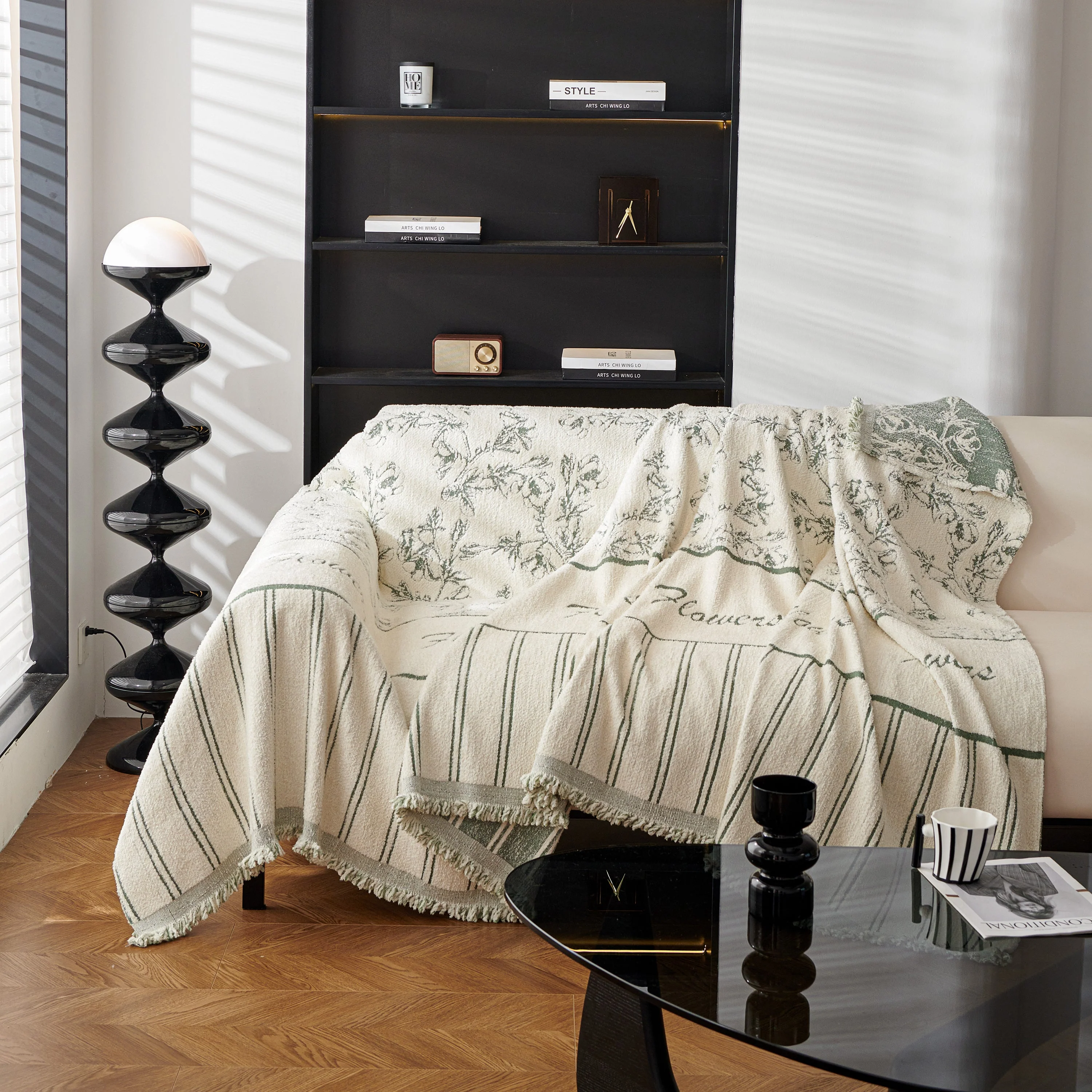 Chenille Striped Floral Couch Cover Sofa Slipcover for Most Shape Sofas, Reversible Sofa Throw Cover - Image 41