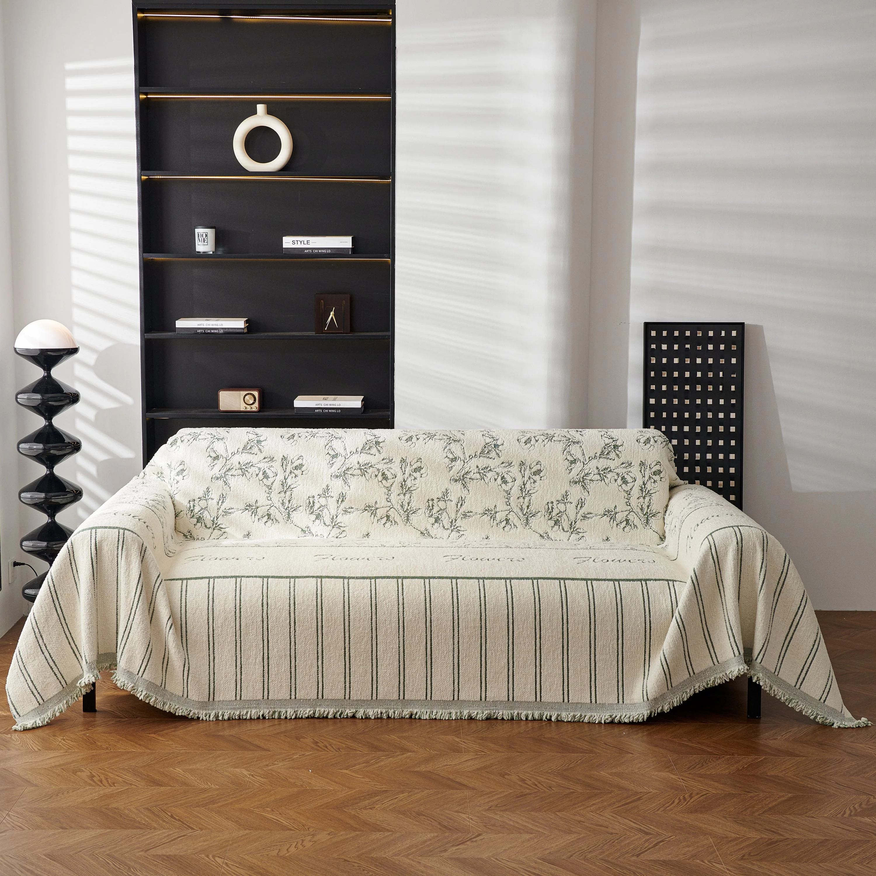 Chenille Striped Floral Couch Cover Sofa Slipcover for Most Shape Sofas, Reversible Sofa Throw Cover - Image 48