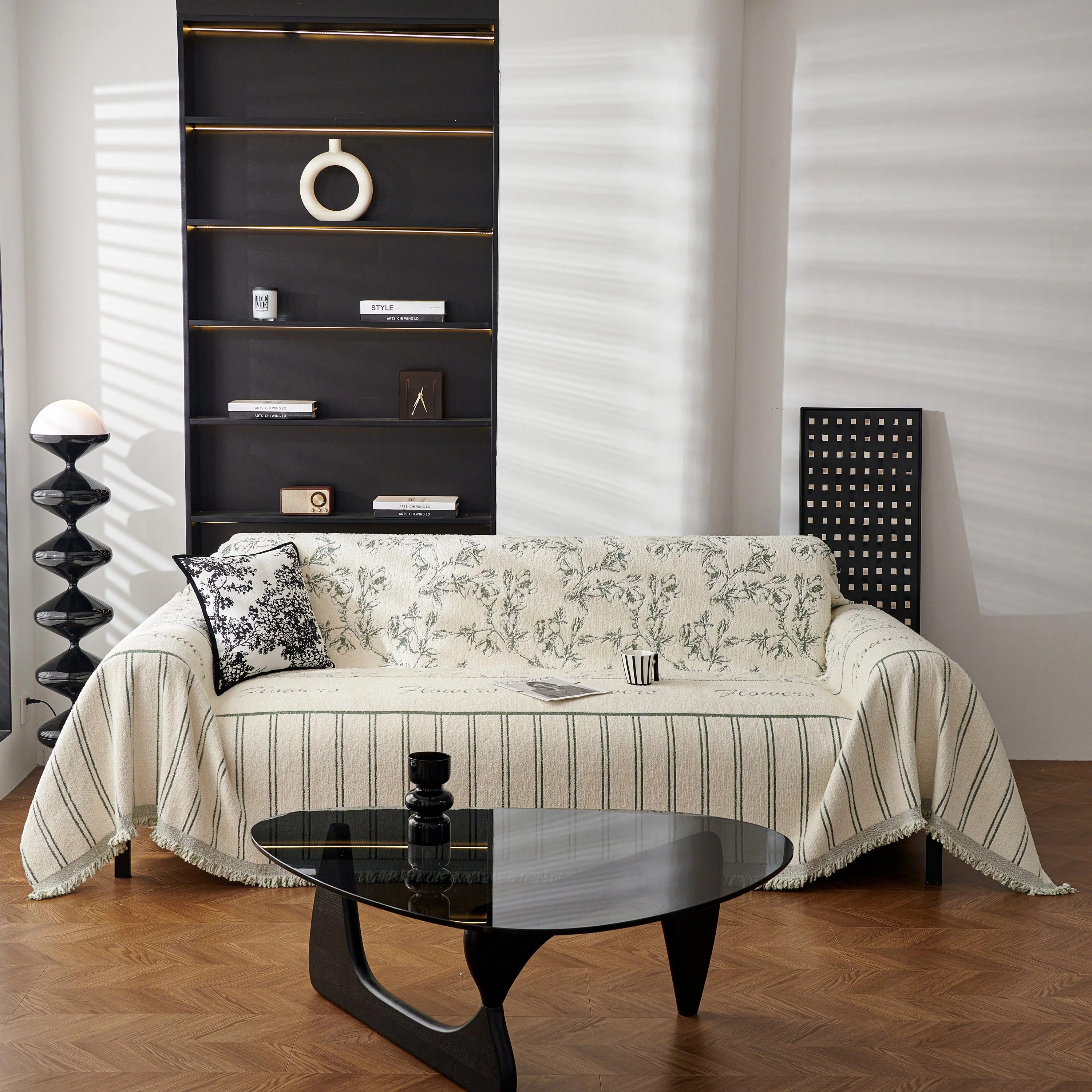 Chenille Striped Floral Couch Cover Sofa Slipcover for Most Shape Sofas, Reversible Sofa Throw Cover - Image 49