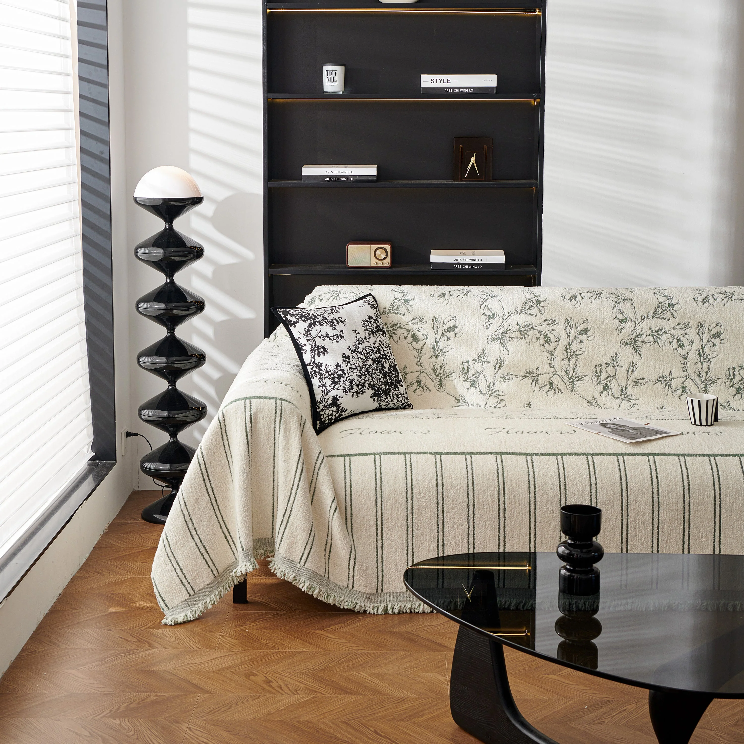 Chenille Striped Floral Couch Cover Sofa Slipcover for Most Shape Sofas, Reversible Sofa Throw Cover - Image 50