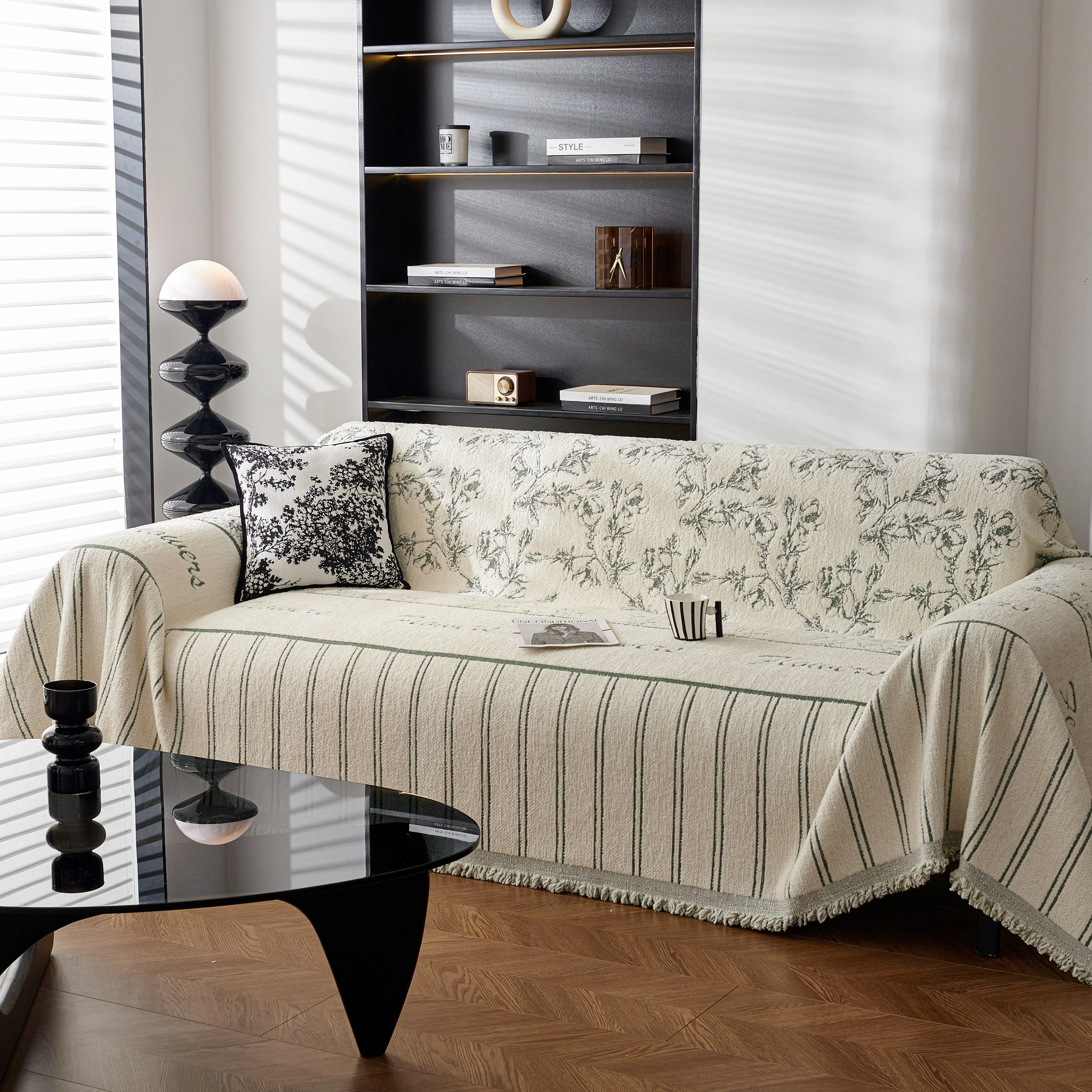 Chenille Striped Floral Couch Cover Sofa Slipcover for Most Shape Sofas, Reversible Sofa Throw Cover - Image 51
