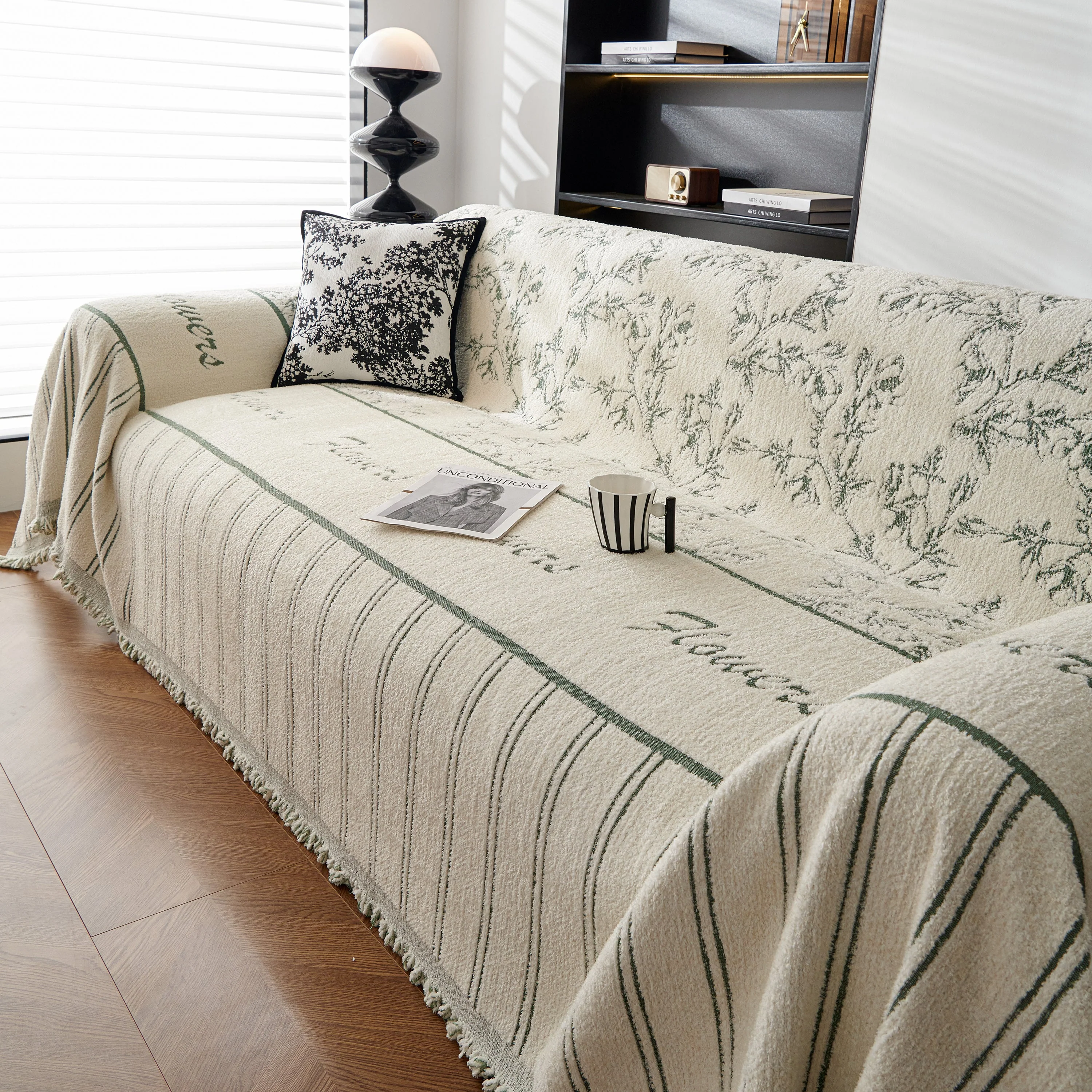 Chenille Striped Floral Couch Cover Sofa Slipcover for Most Shape Sofas, Reversible Sofa Throw Cover - Image 58