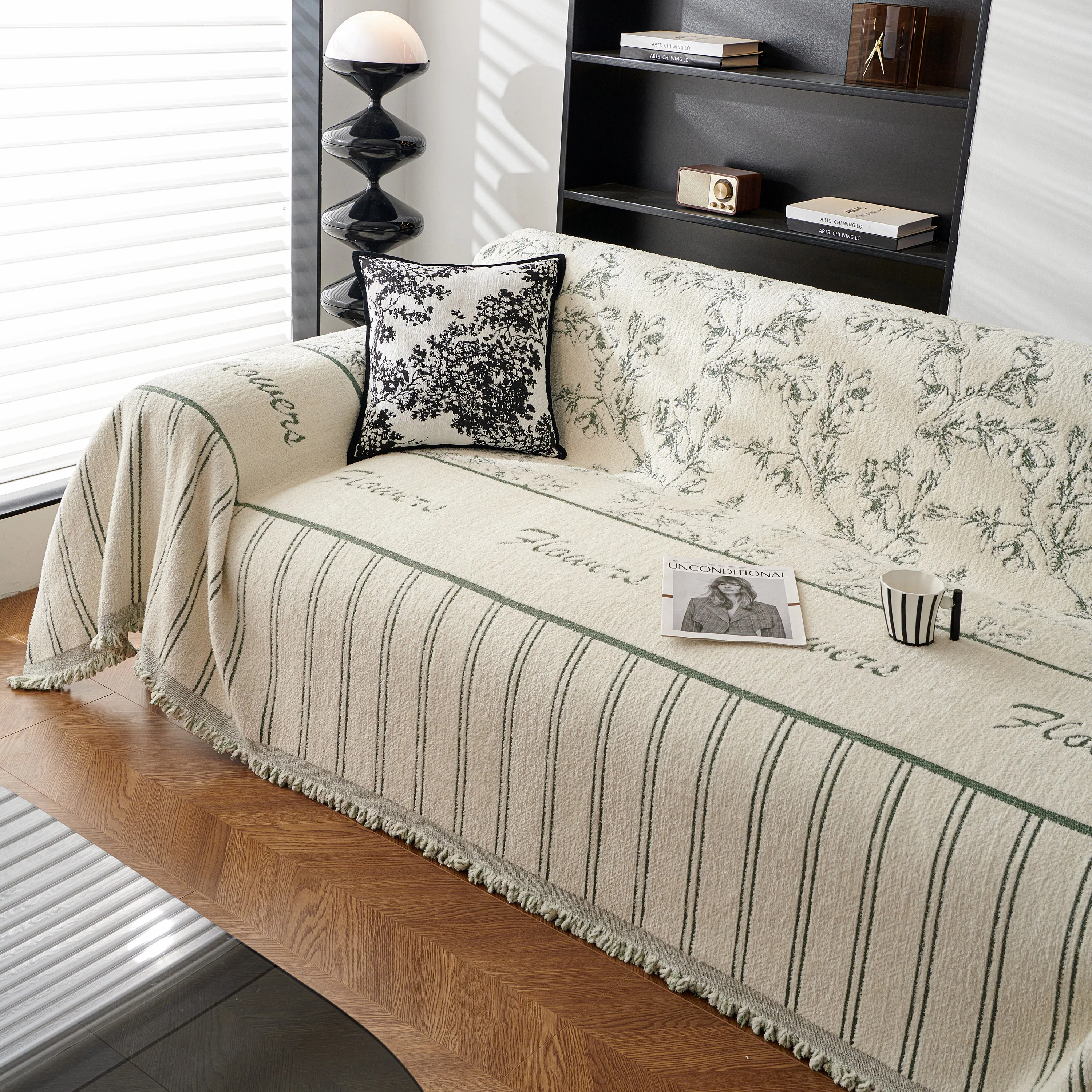 Chenille Striped Floral Couch Cover Sofa Slipcover for Most Shape Sofas, Reversible Sofa Throw Cover - Image 59