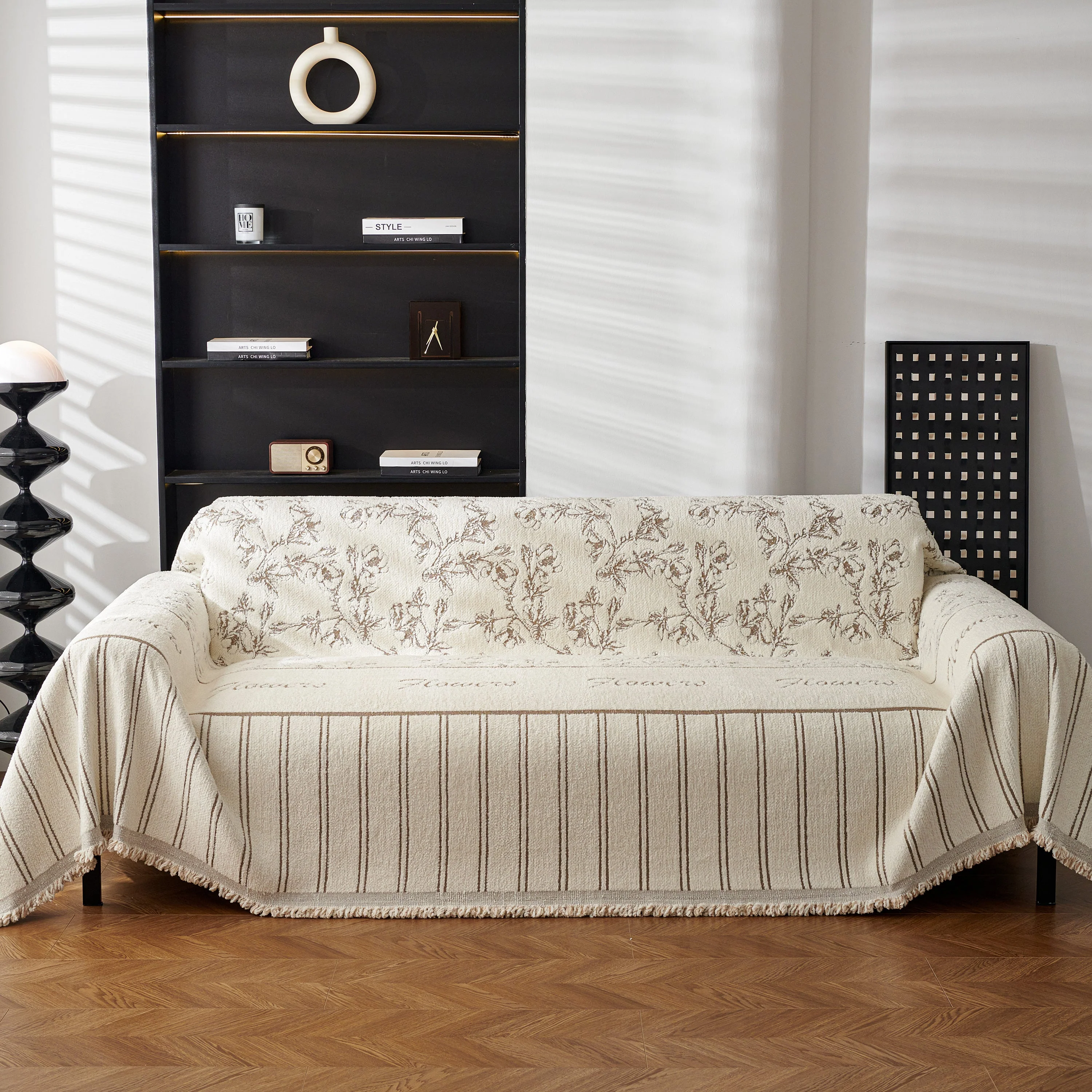 Chenille Striped Floral Couch Cover Sofa Slipcover for Most Shape Sofas, Reversible Sofa Throw Cover - Image 60